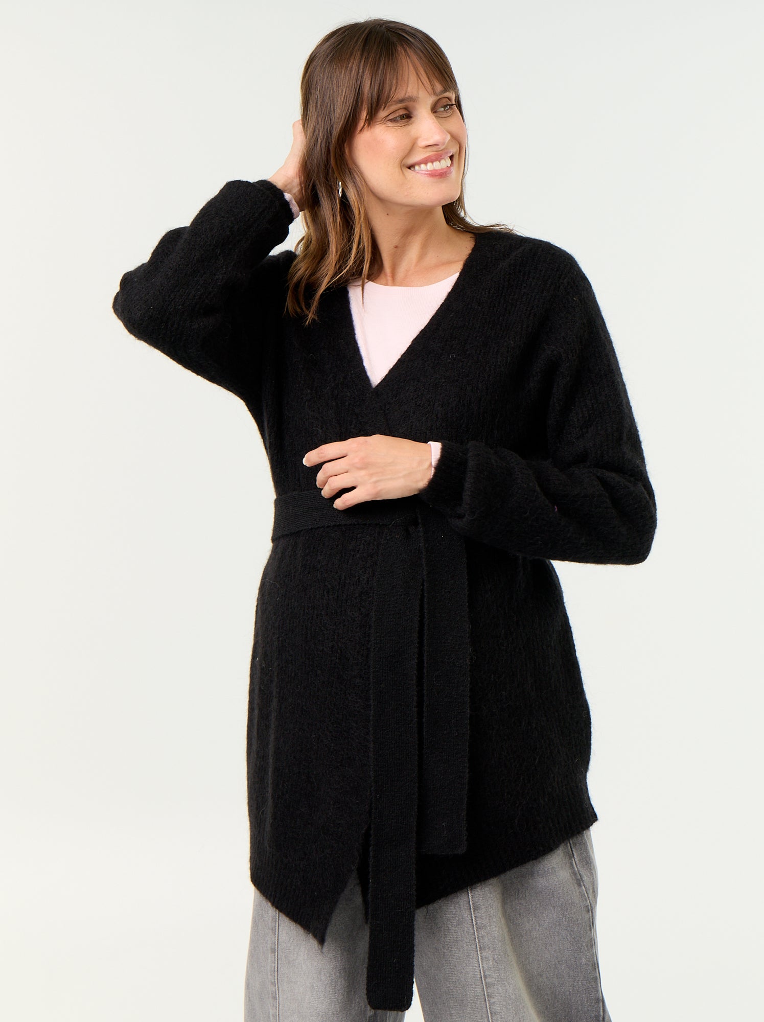 Gilet long de maternité en mohair mélangé - Noir