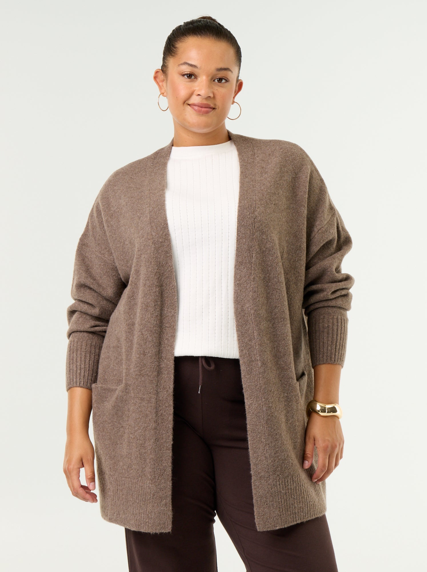 Gilet long ouvert - Marron