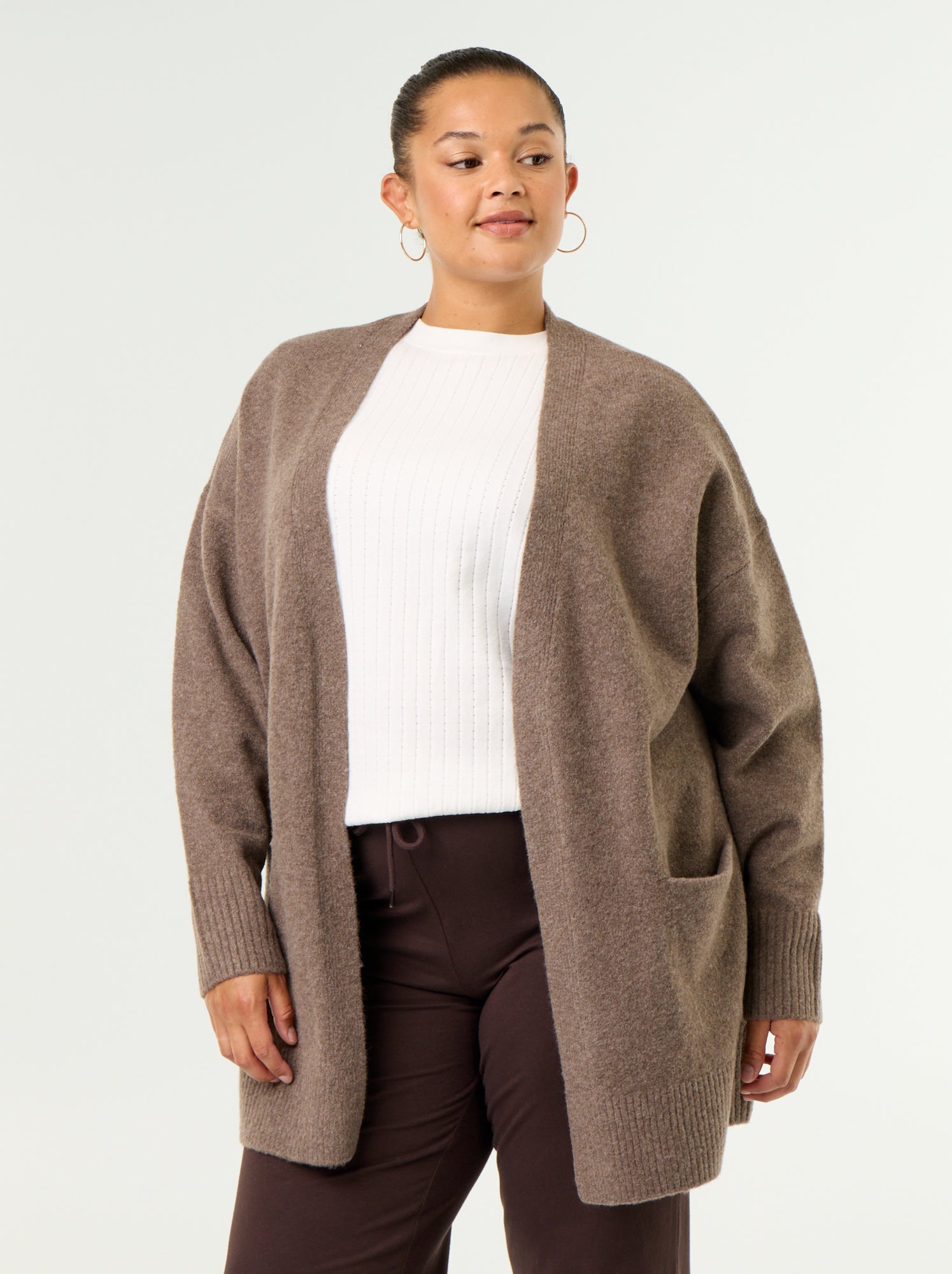 Gilet long ouvert - Marron