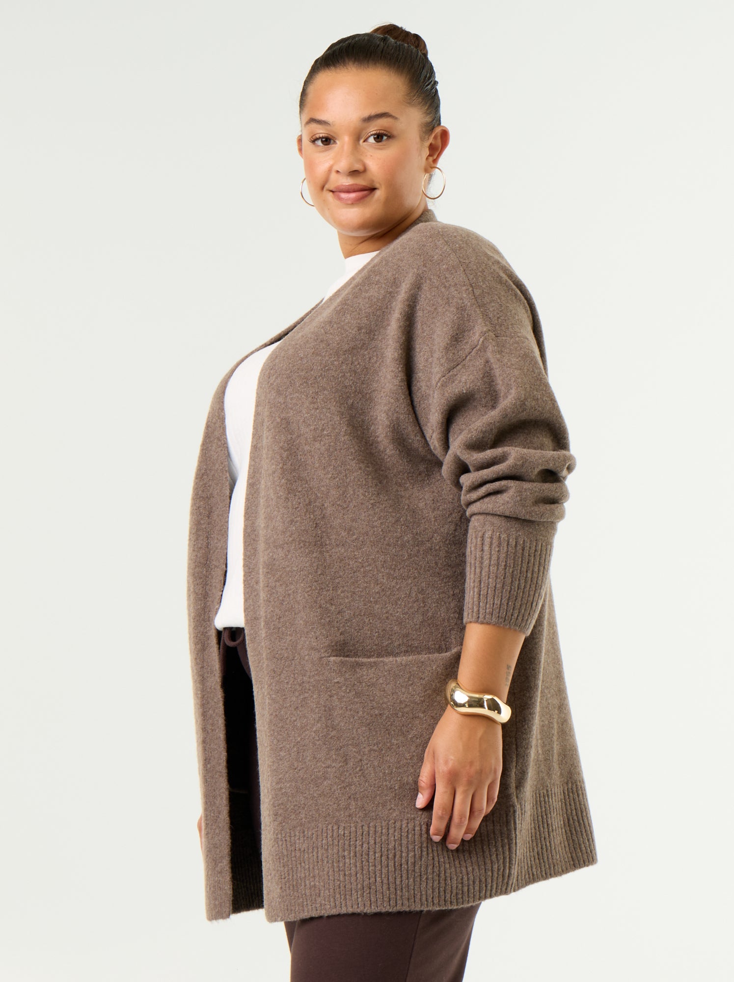 Gilet long ouvert - Marron