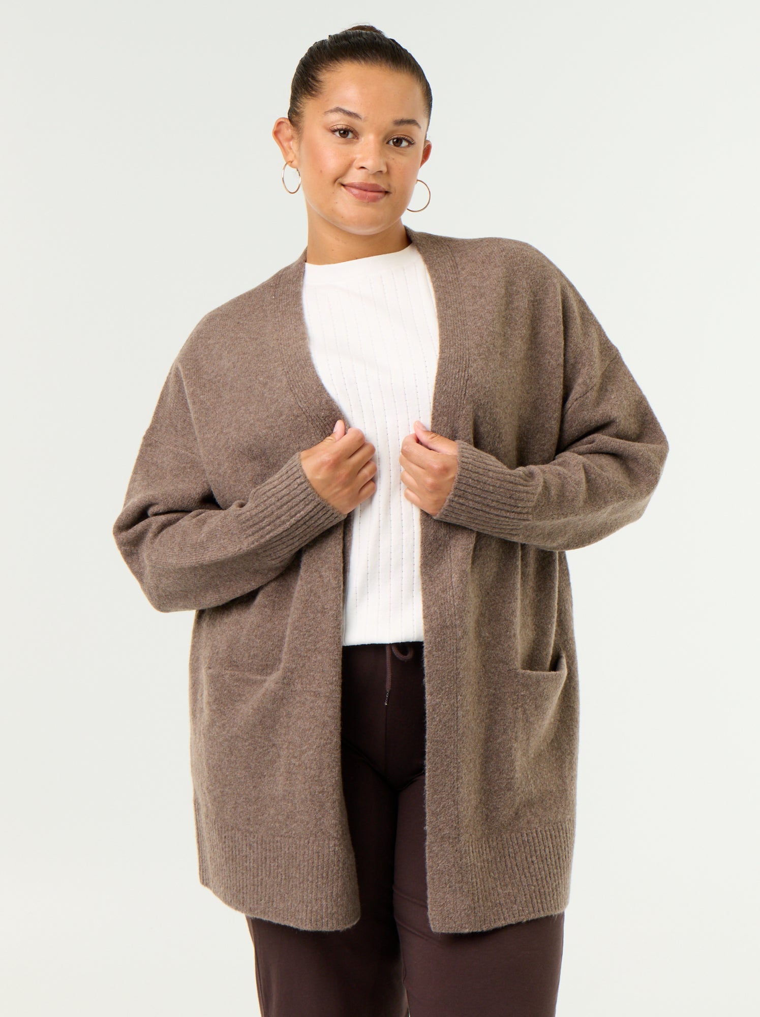 Gilet long ouvert - Marron