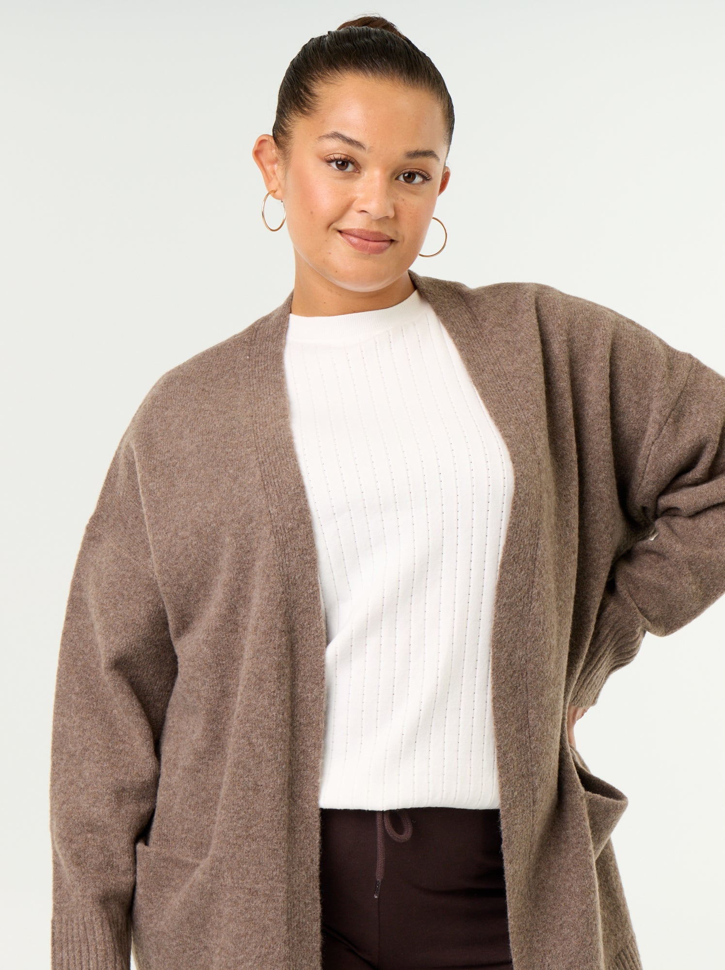 Gilet long ouvert - Marron