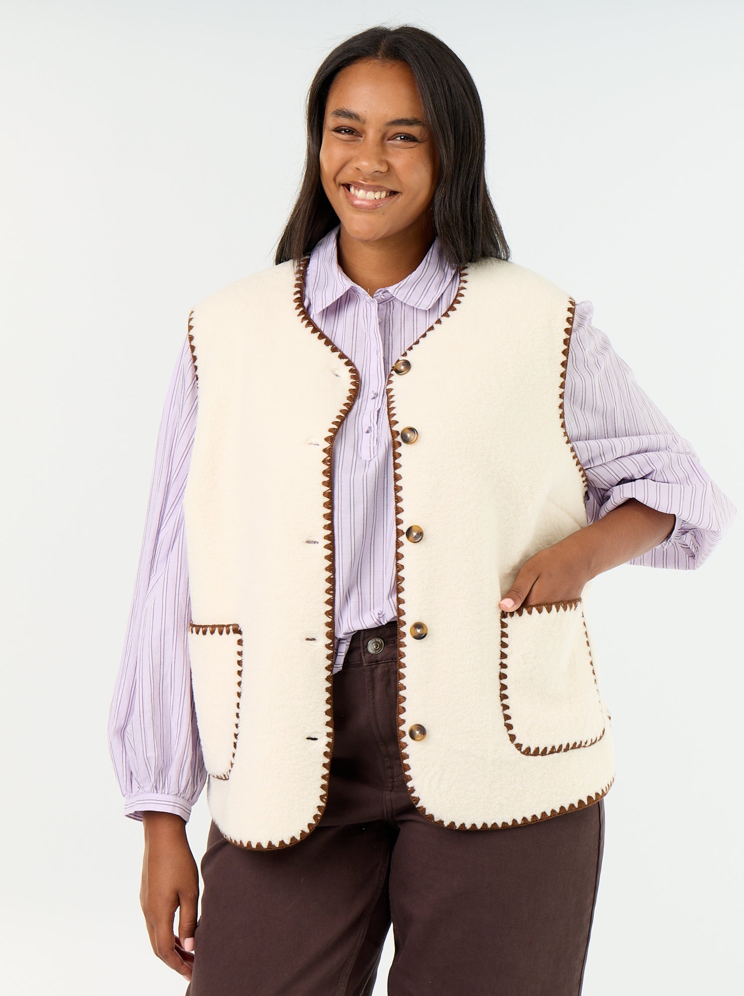 Gilet moutonné sans manches - Beige
