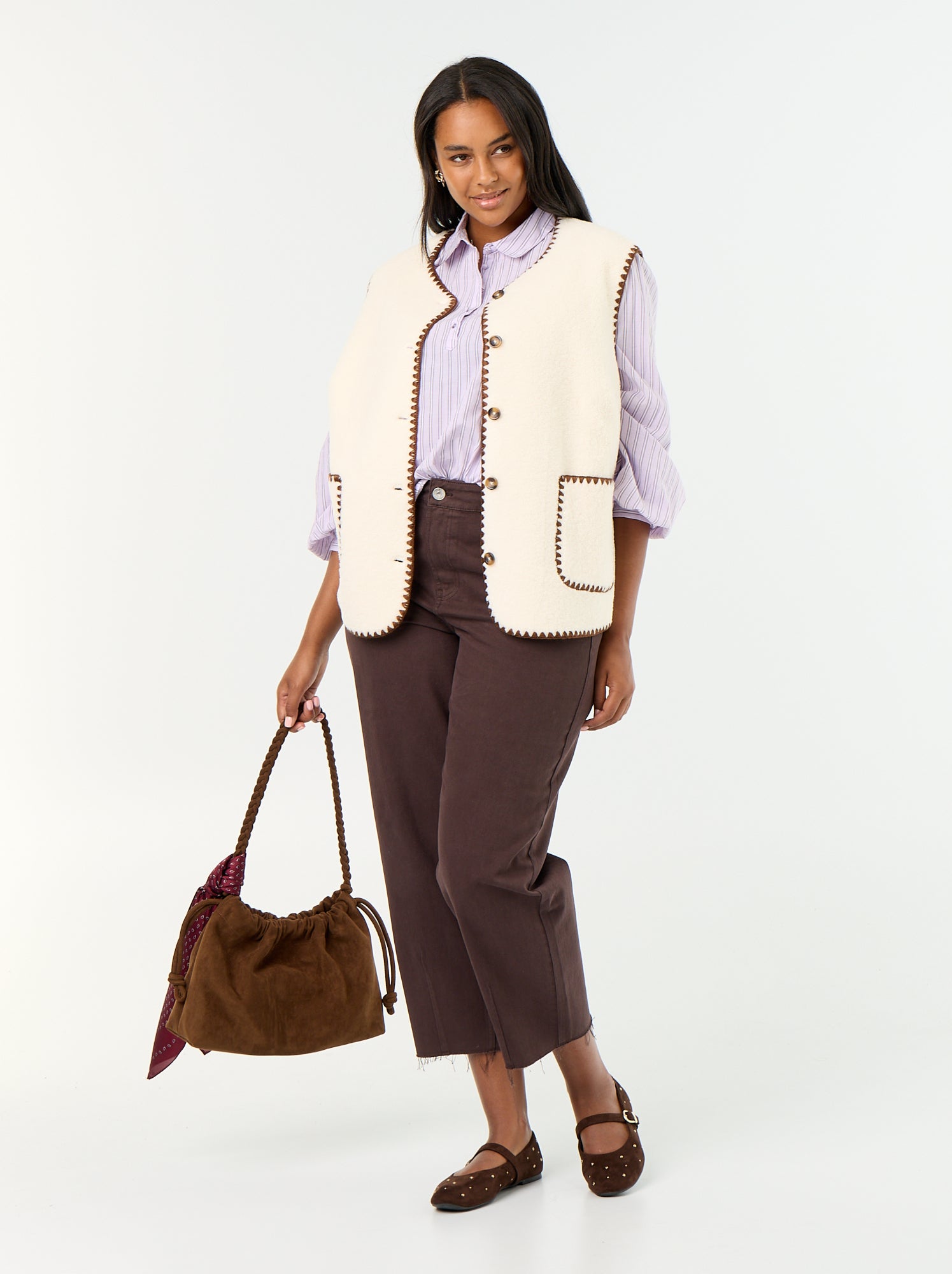 Gilet moutonné sans manches - Beige