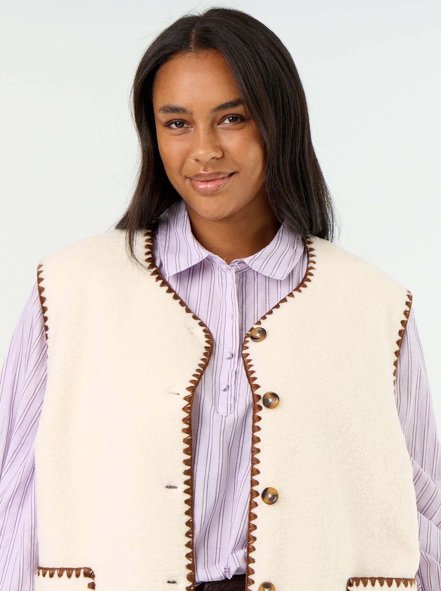 Gilet moutonné sans manches - Beige
