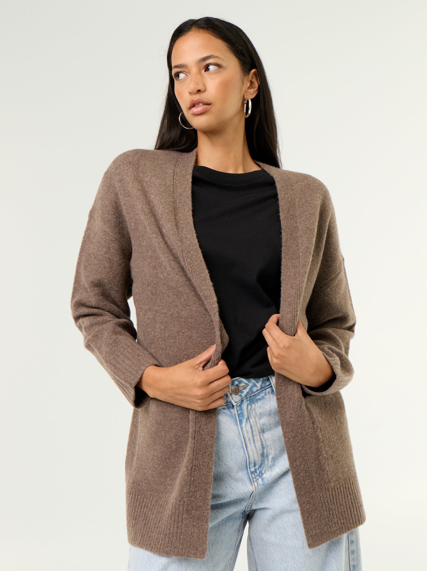 Gilet ouvert uni avec 2 poches plaquées - Marron