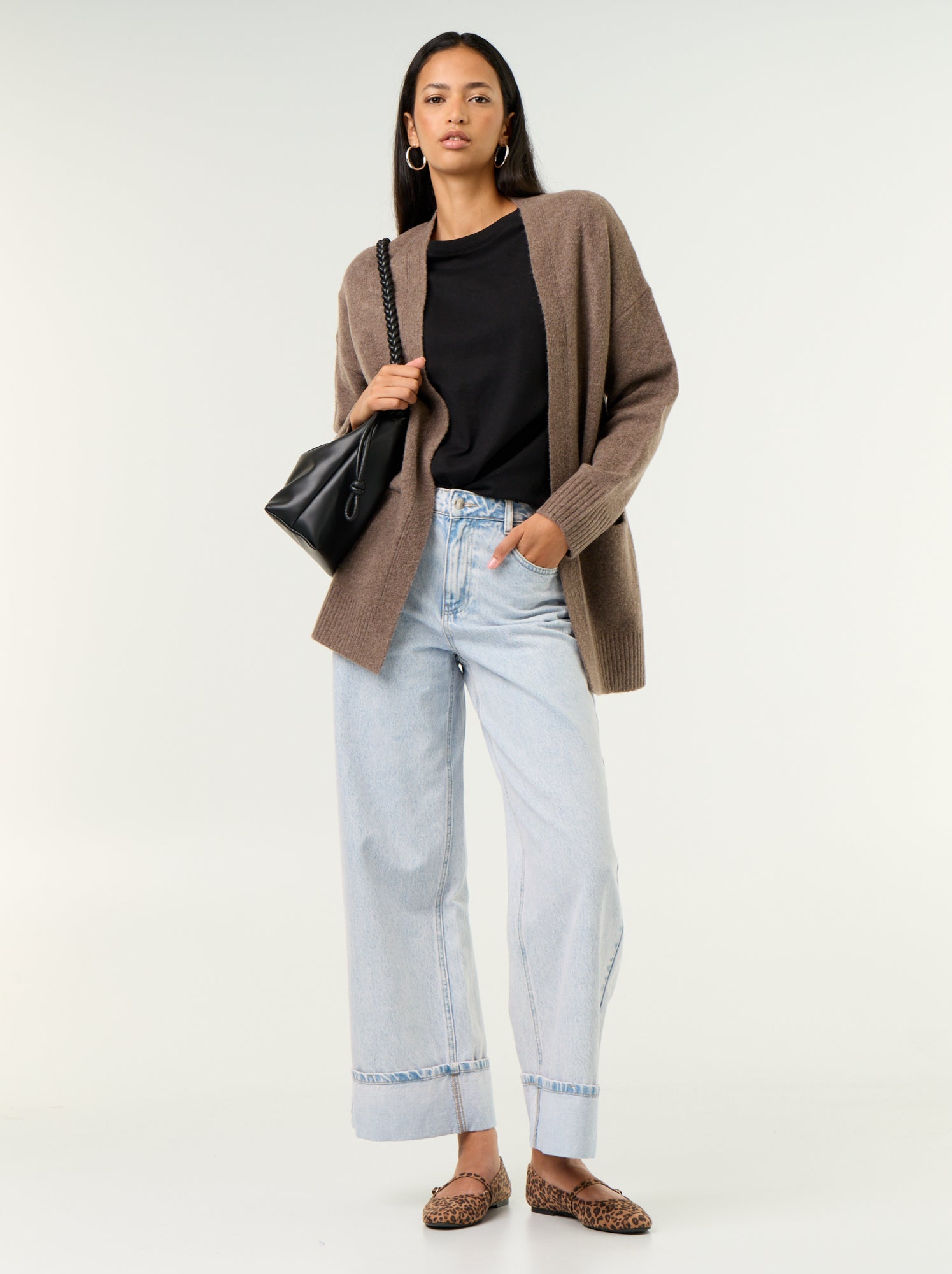 Gilet ouvert uni avec 2 poches plaquées - Marron