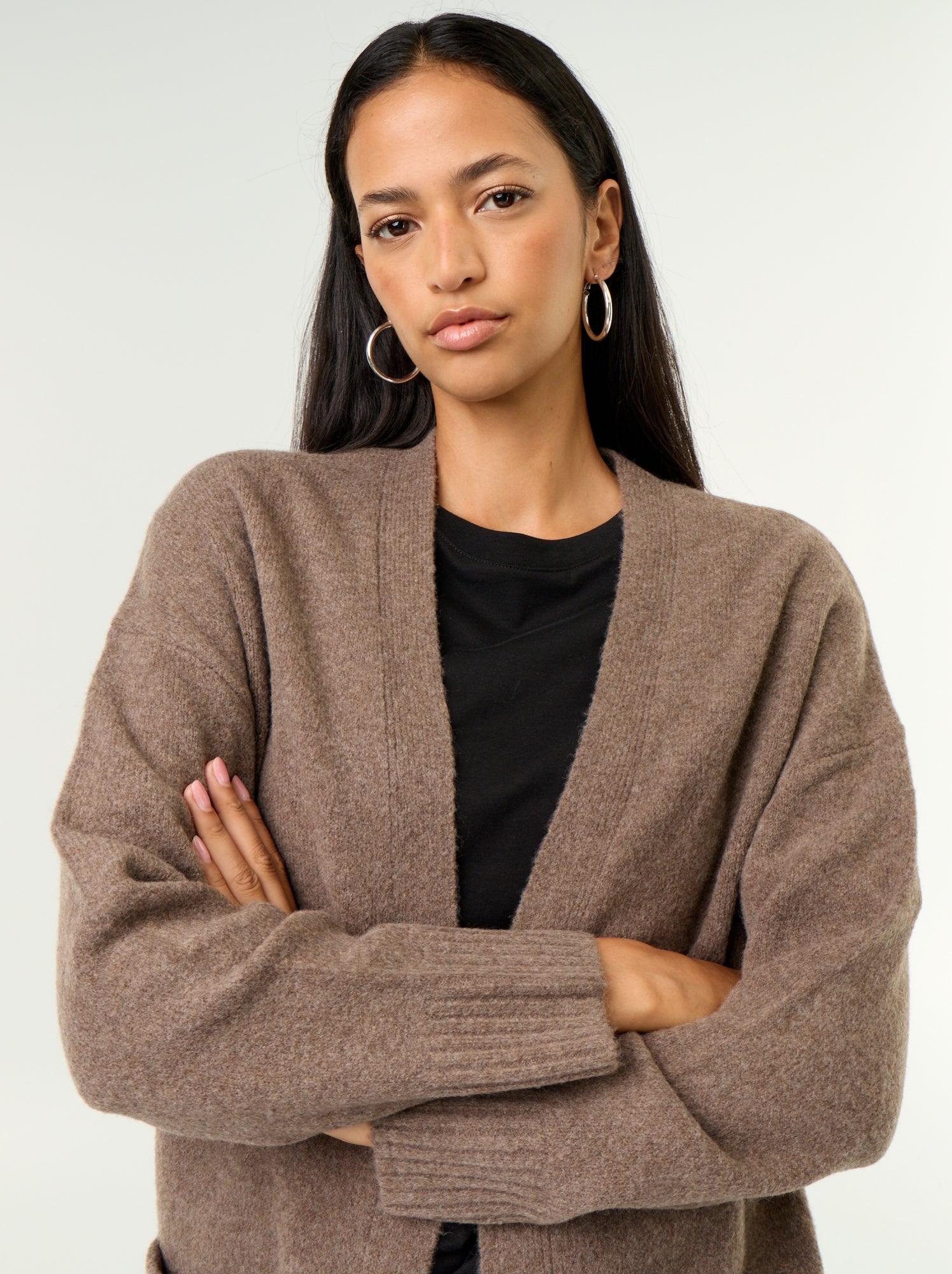 Gilet ouvert uni avec 2 poches plaquées - Marron