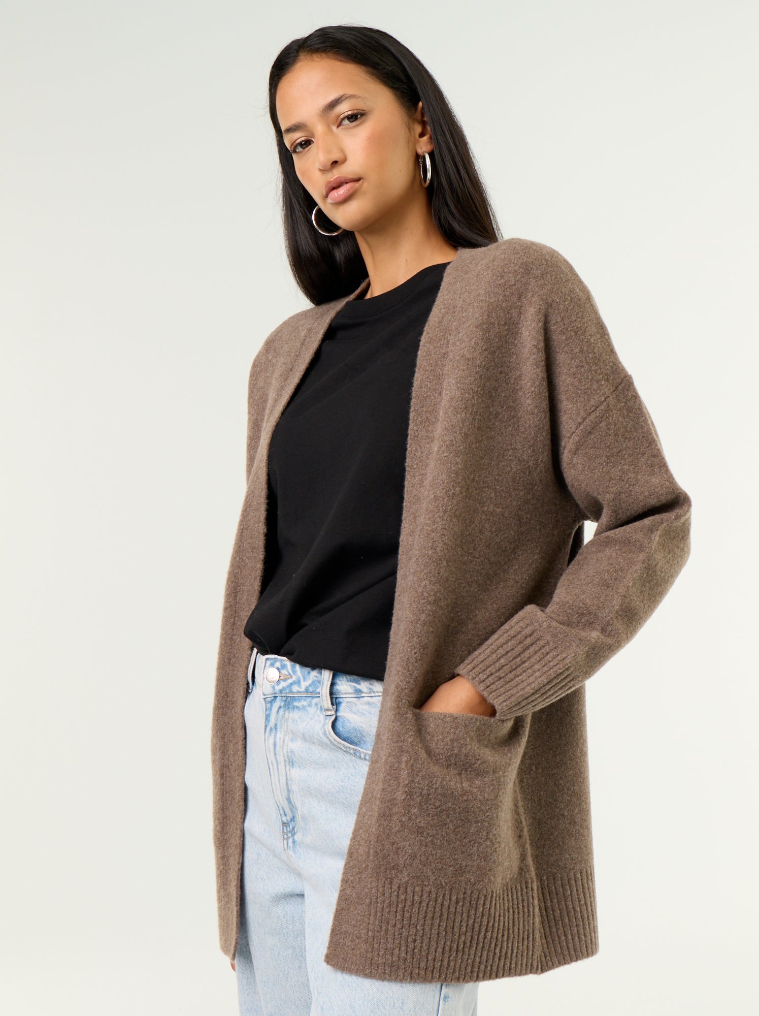 Gilet ouvert uni avec 2 poches plaquées - Marron