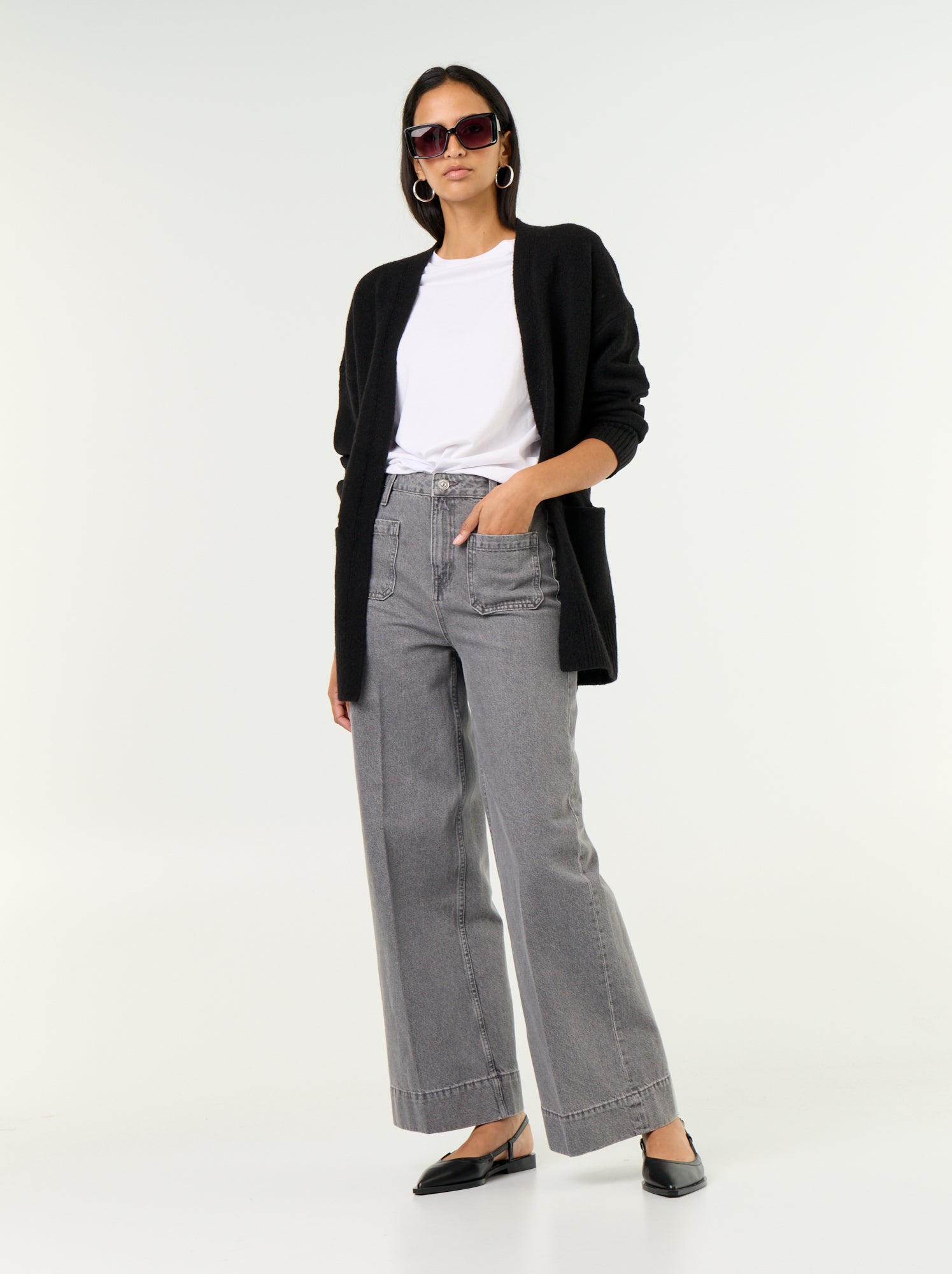 Gilet ouvert uni avec 2 poches plaquées - Noir