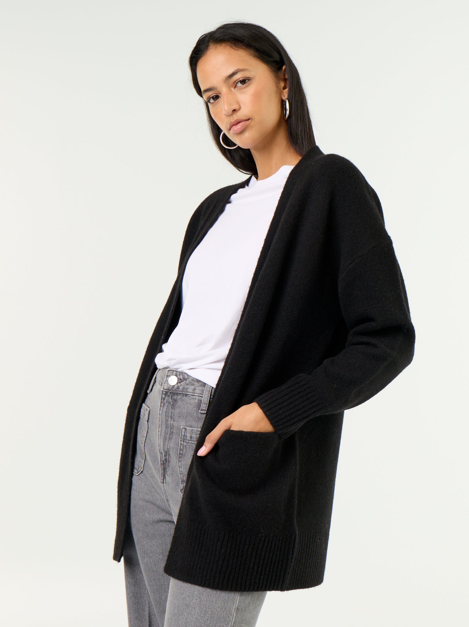 Gilet ouvert uni avec 2 poches plaquées - Noir