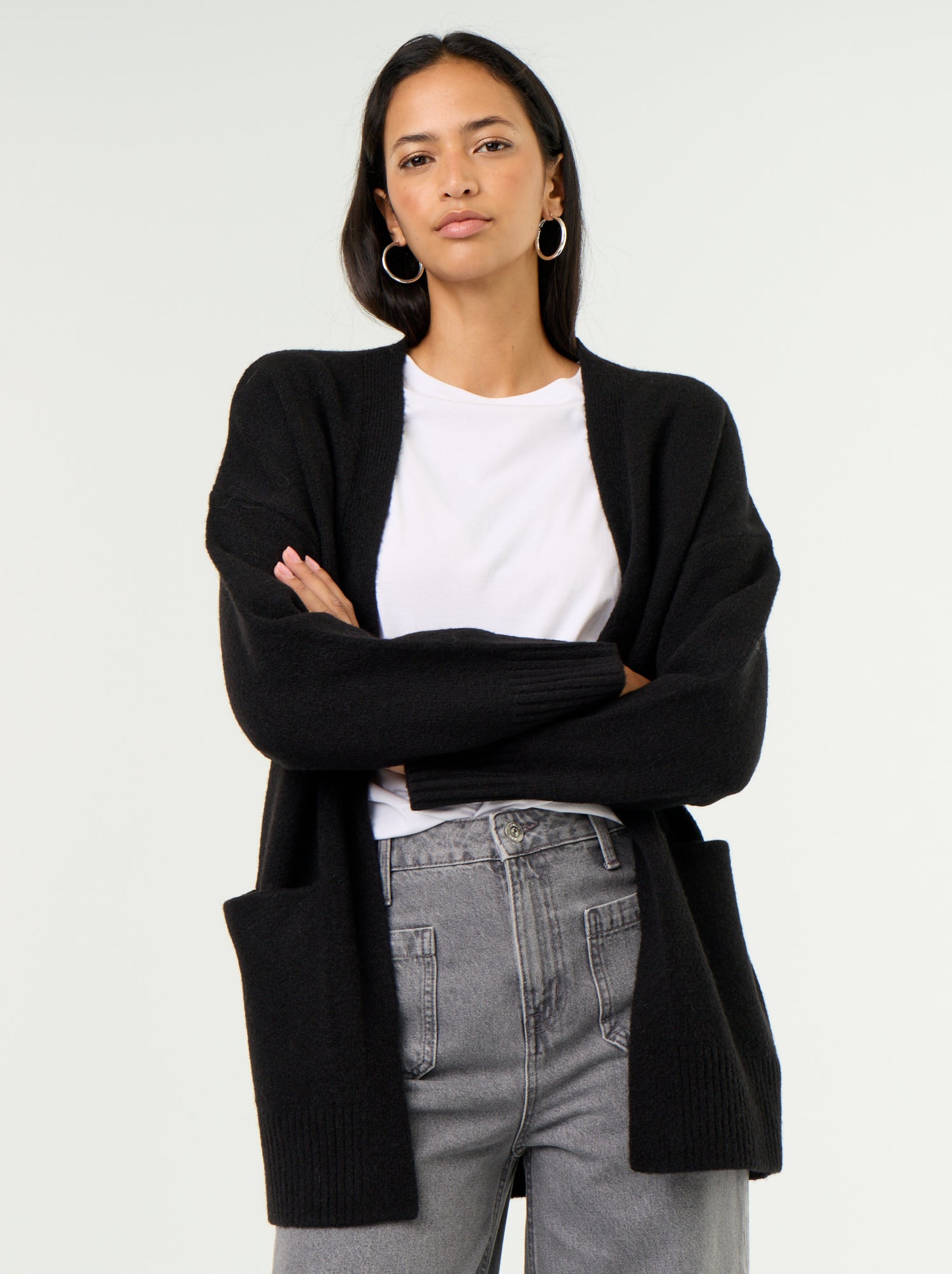 Gilet ouvert uni avec 2 poches plaquées - Noir
