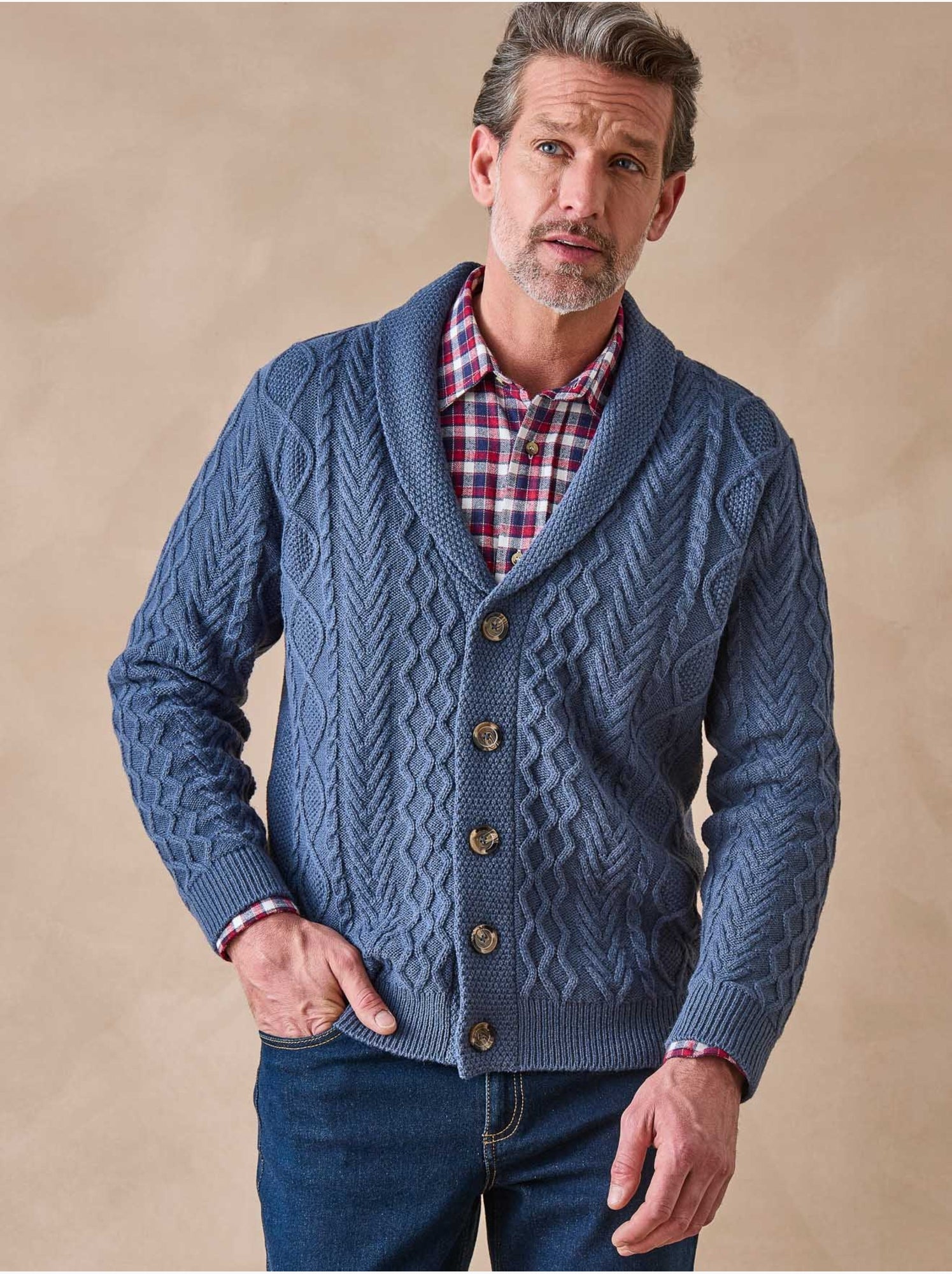 Gilet torsadé avec laine - DAXON - Bleu