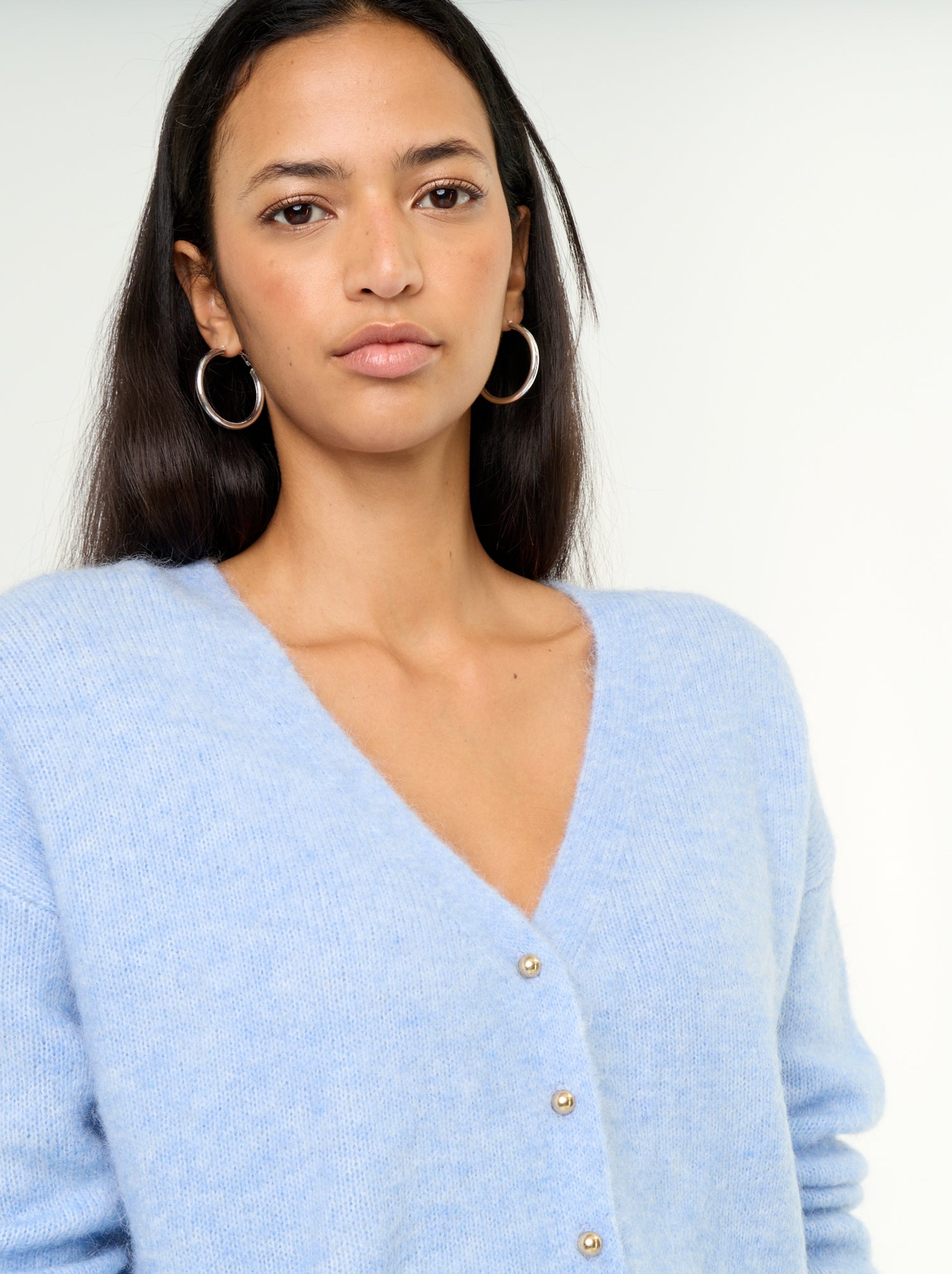 Gilet uni boutonné en maille grosse jauge - Bleu