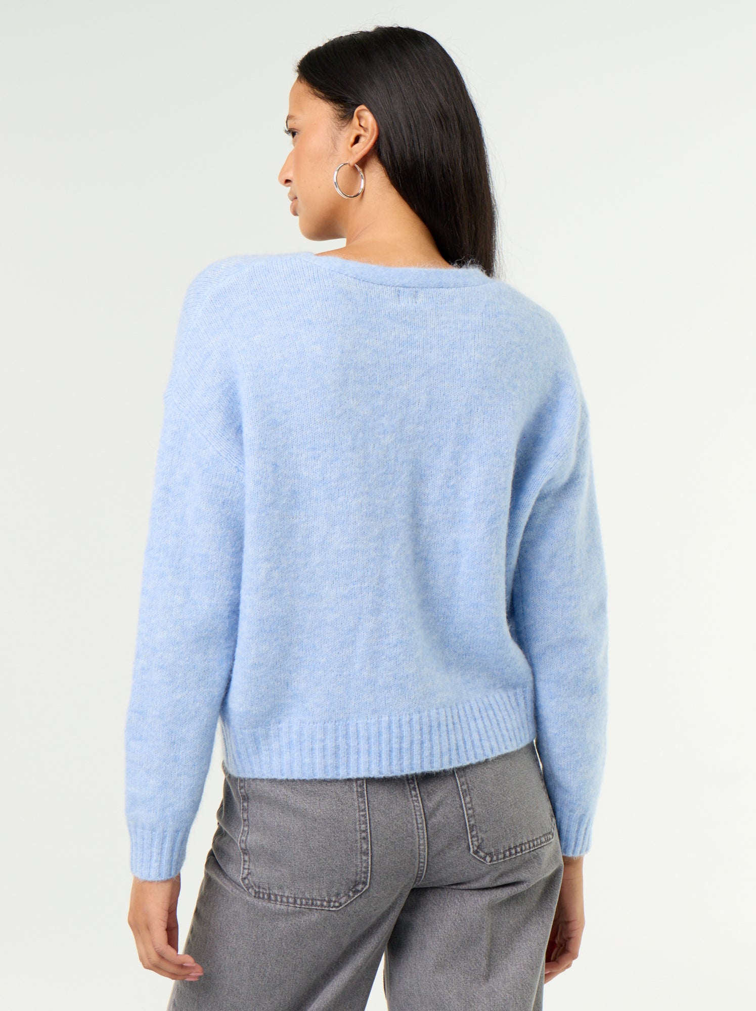 Gilet uni boutonné en maille grosse jauge - Bleu