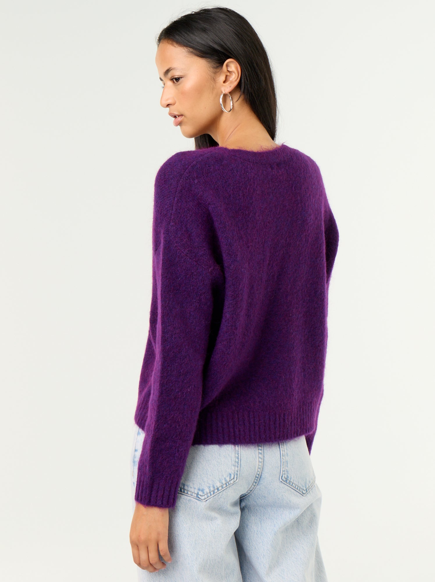Gilet uni boutonné en maille grosse jauge - Violet
