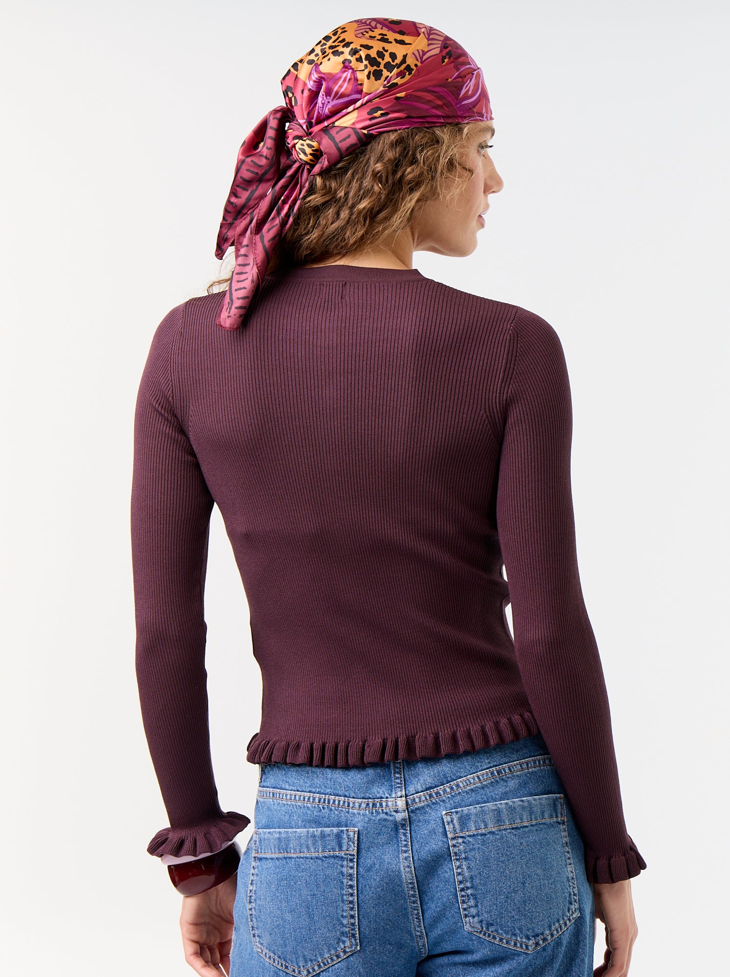 Gilet uni côtelé finitions volantées - Violet