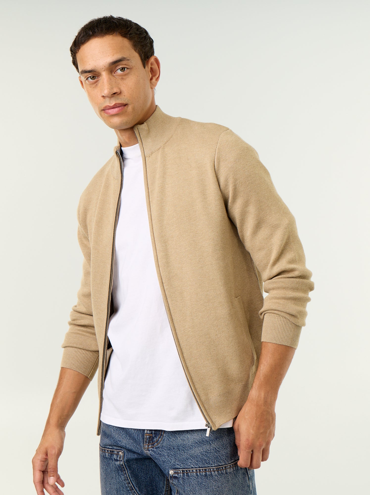Gilet zippé à col montant - Beige