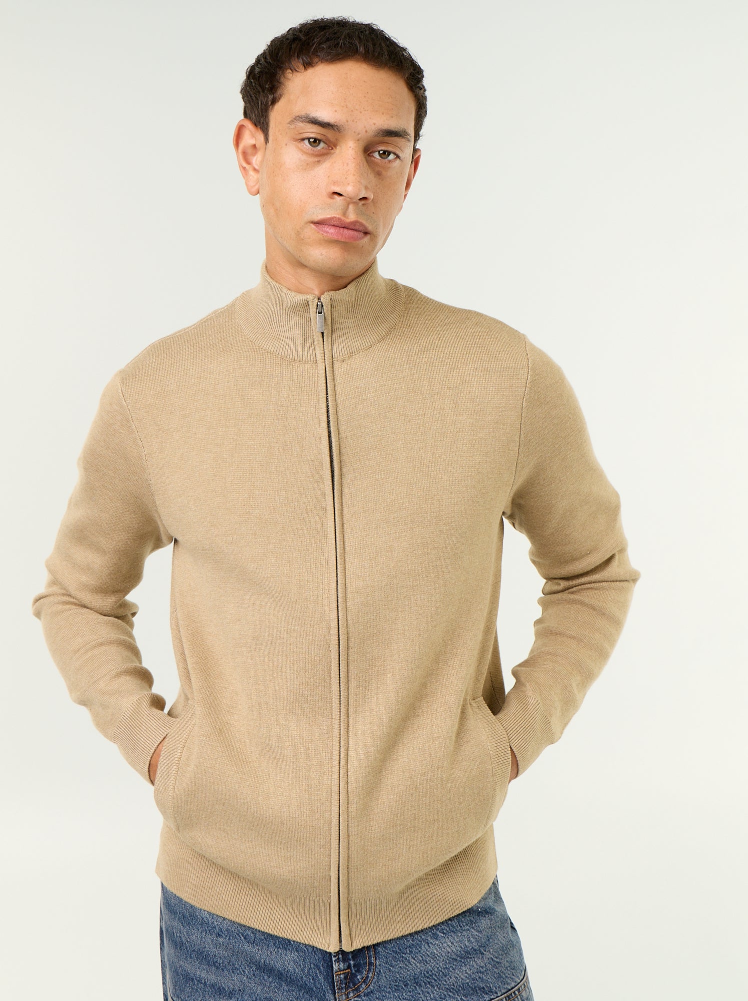 Gilet zippé à col montant - Beige