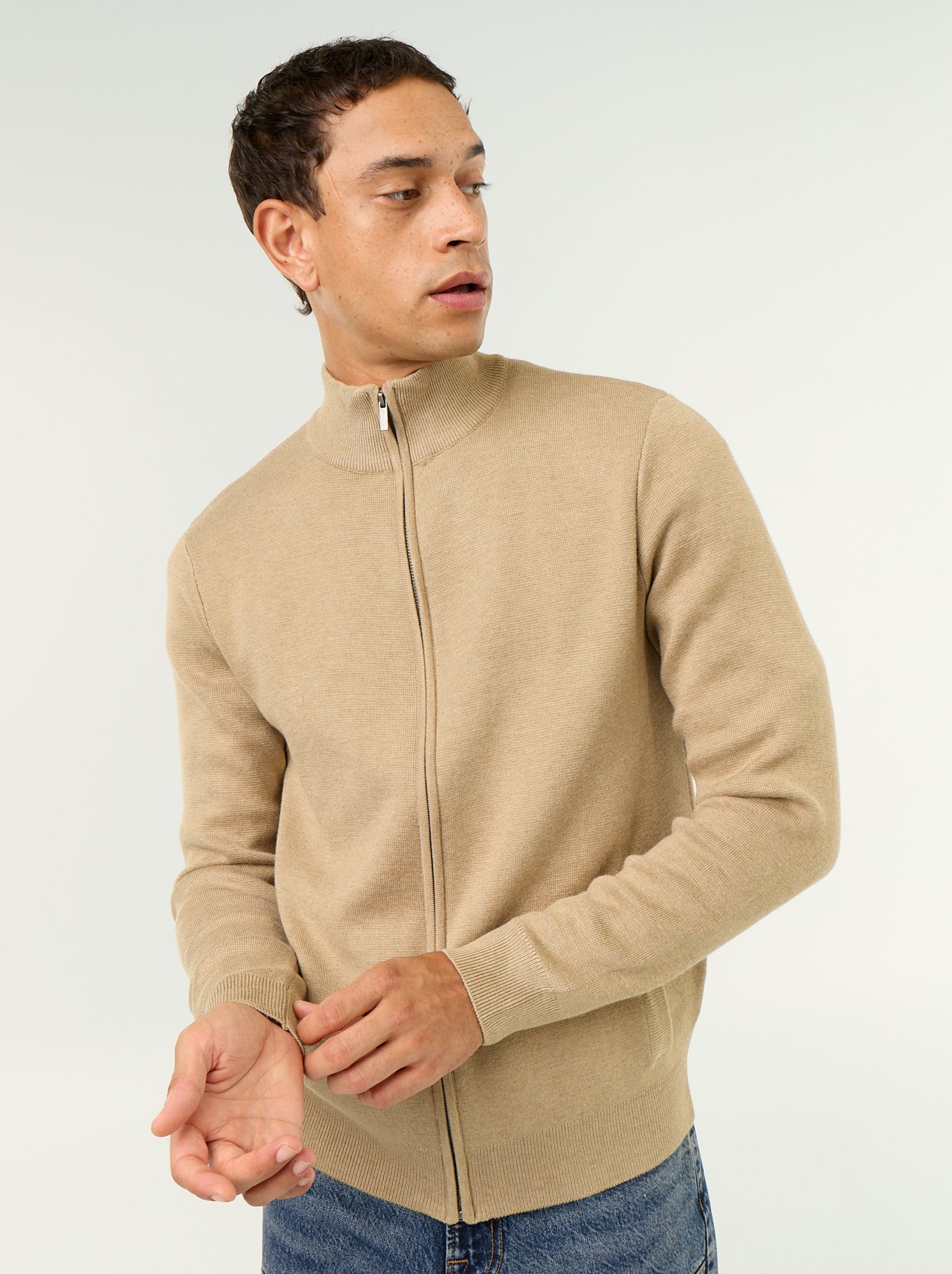 Gilet zippé à col montant - Beige