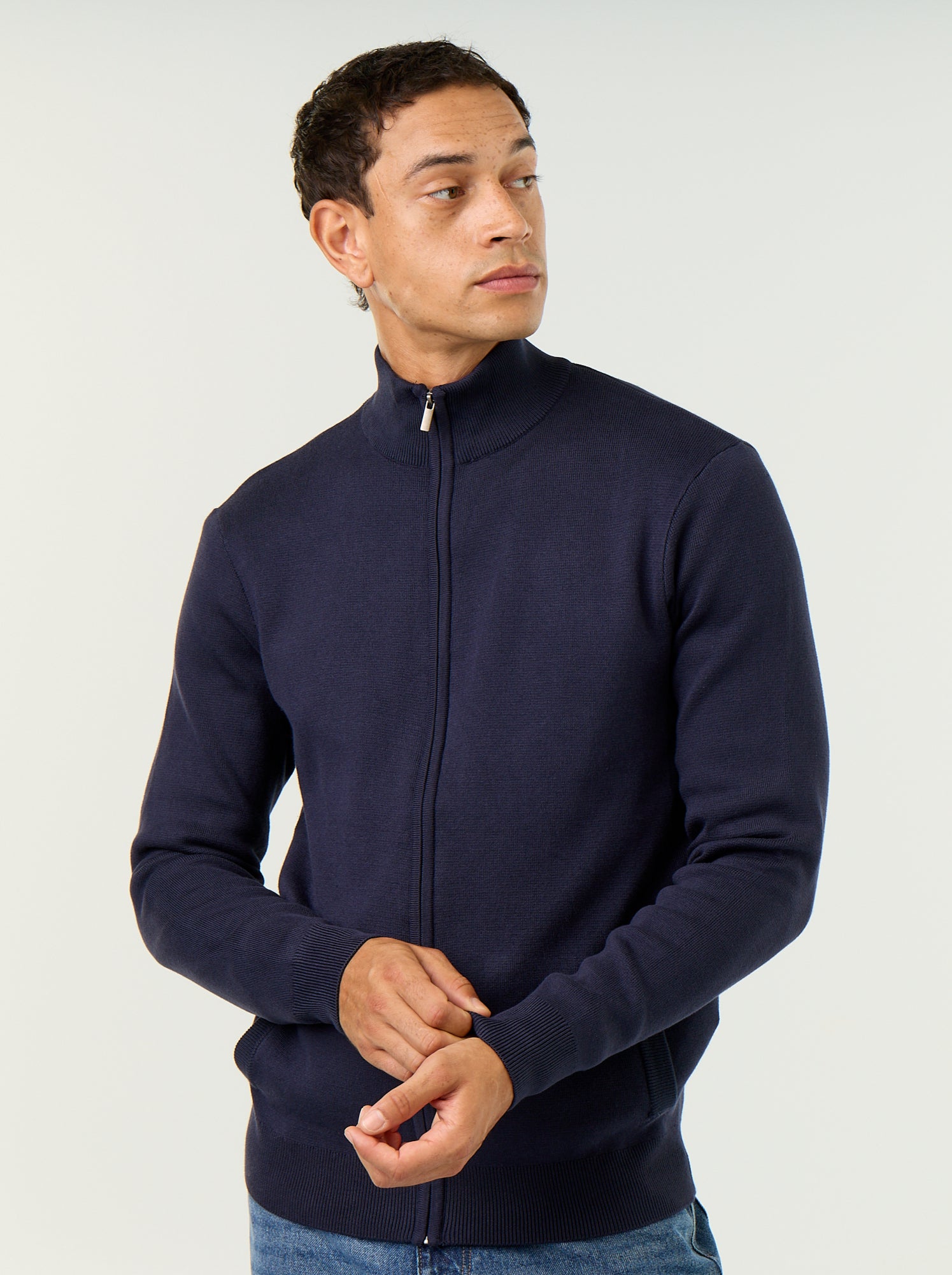 Gilet zippé à col montant - Bleu