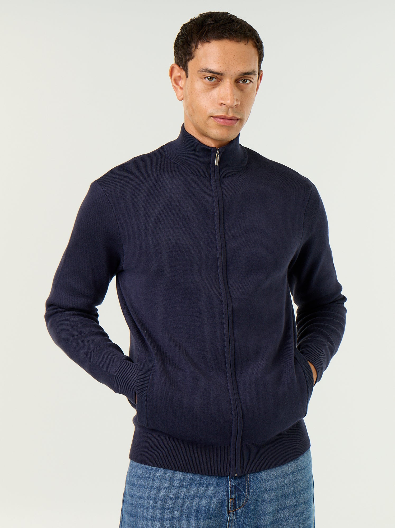 Gilet zippé à col montant - Bleu