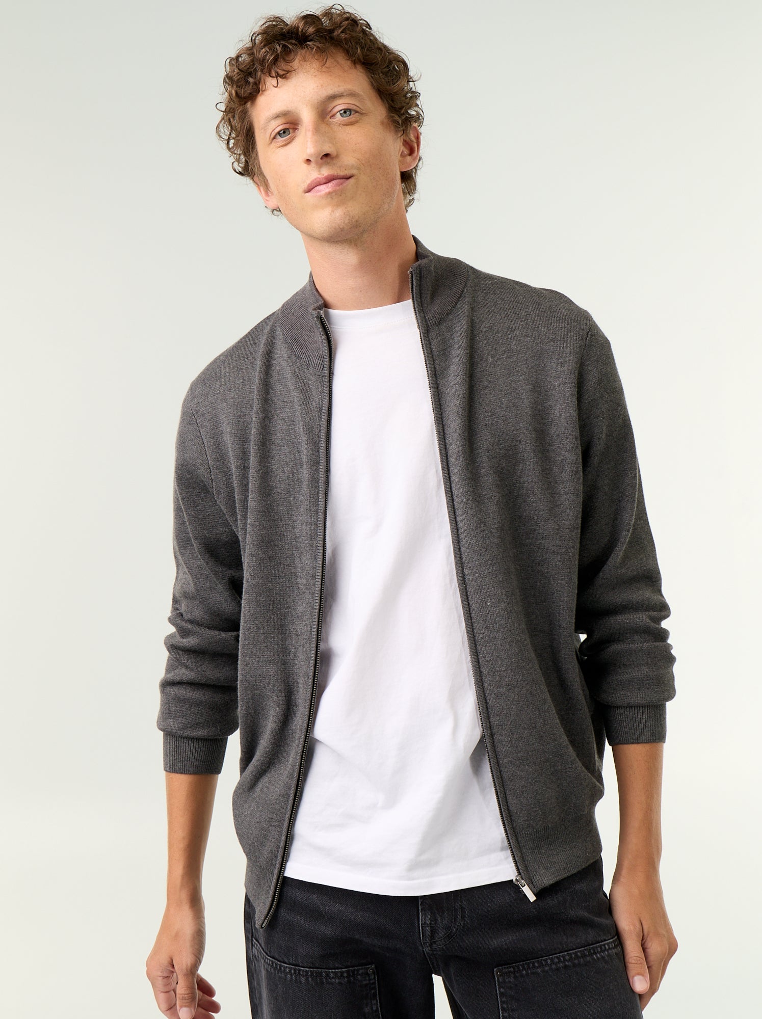 Gilet zippé à col montant - Gris