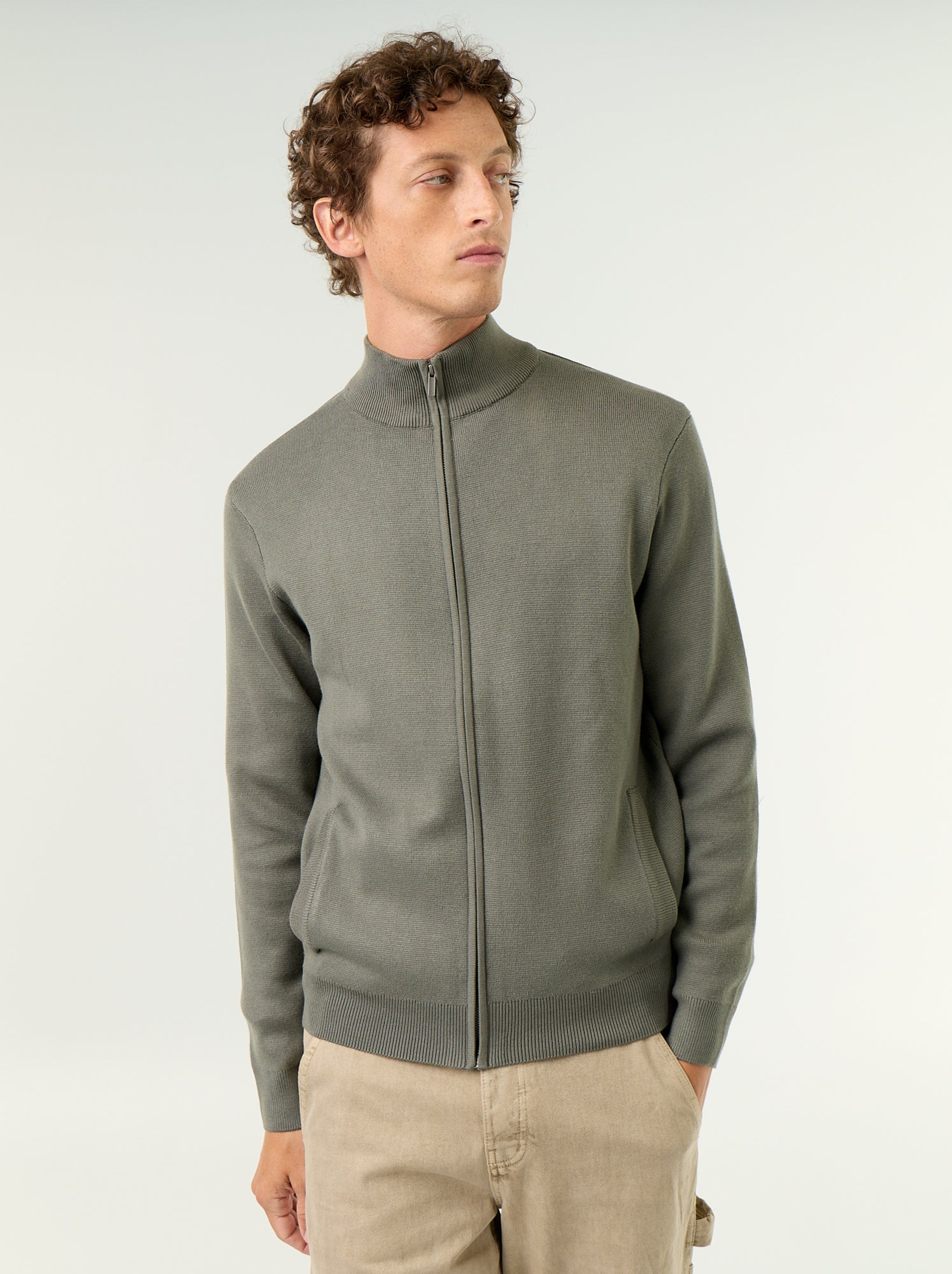 Gilet zippé à col montant - Vert