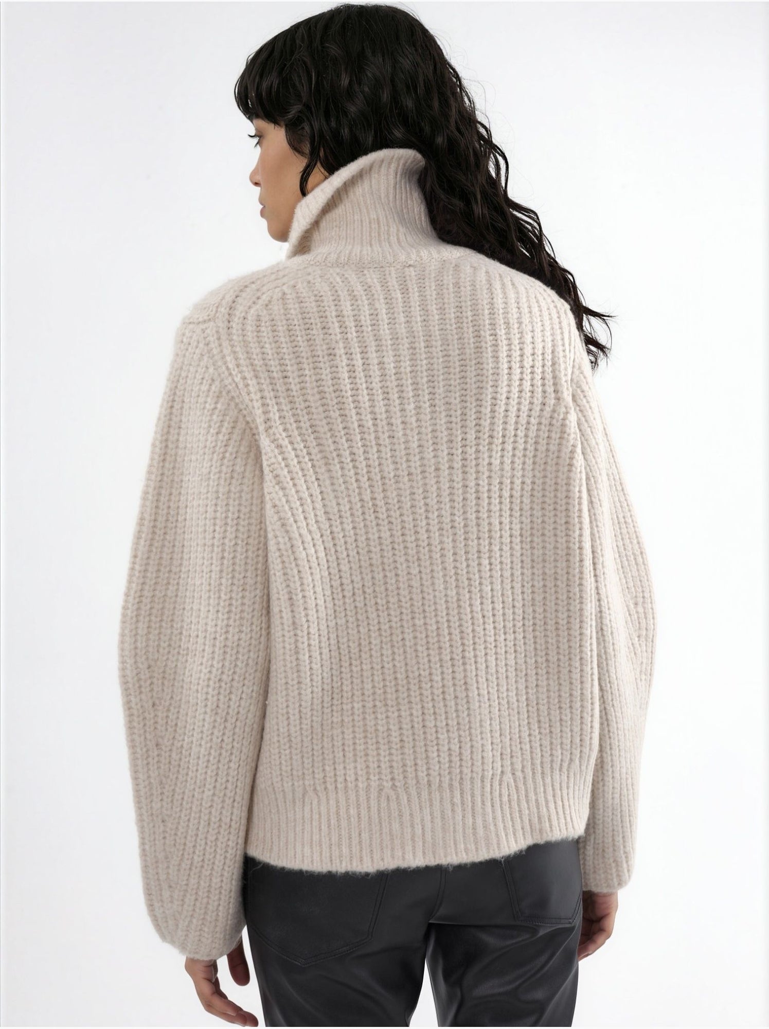 Gilet zippé à col roulé épais et texturé - Sable