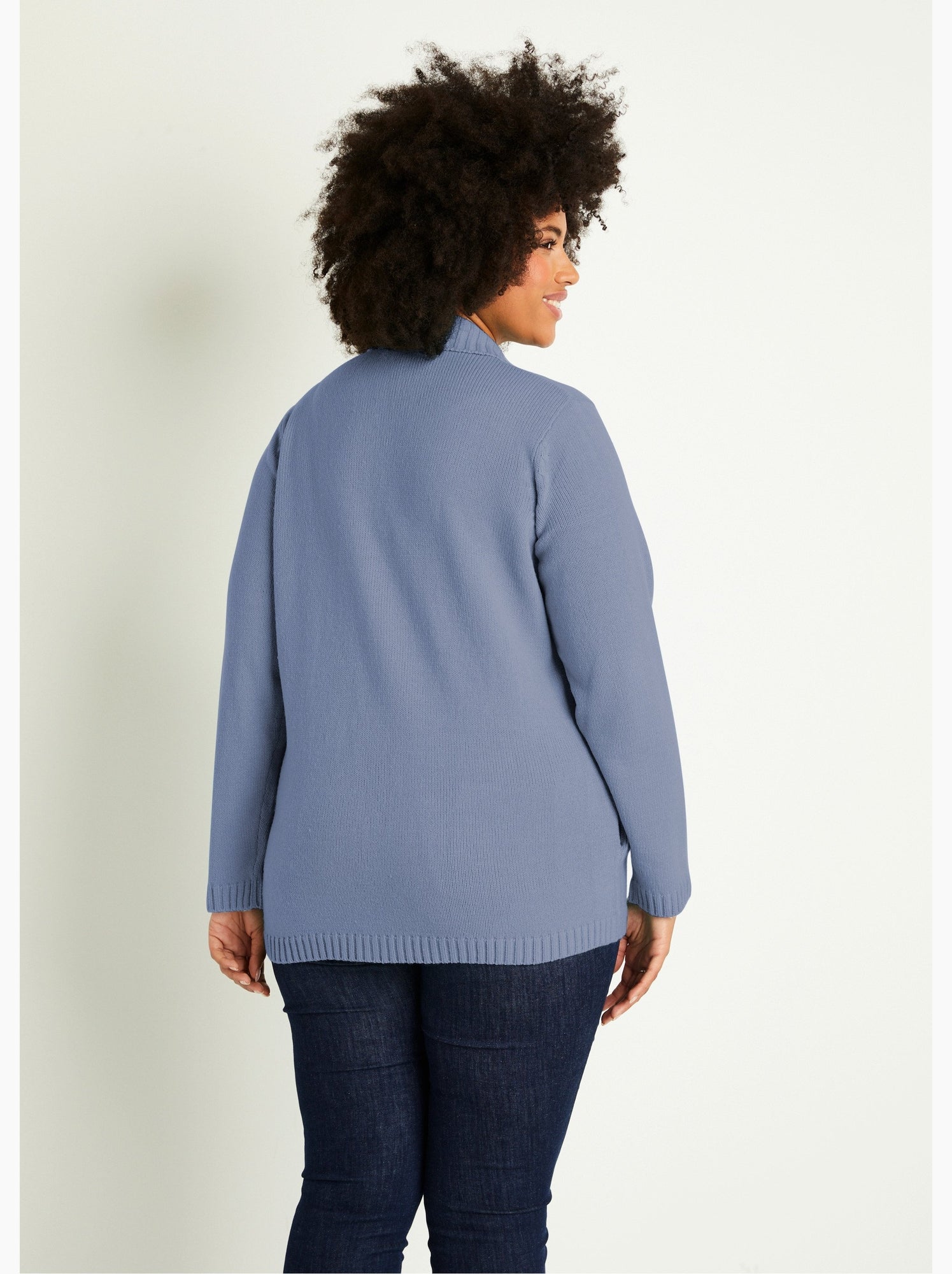 Gilet zippé long uni col montant - Bleu