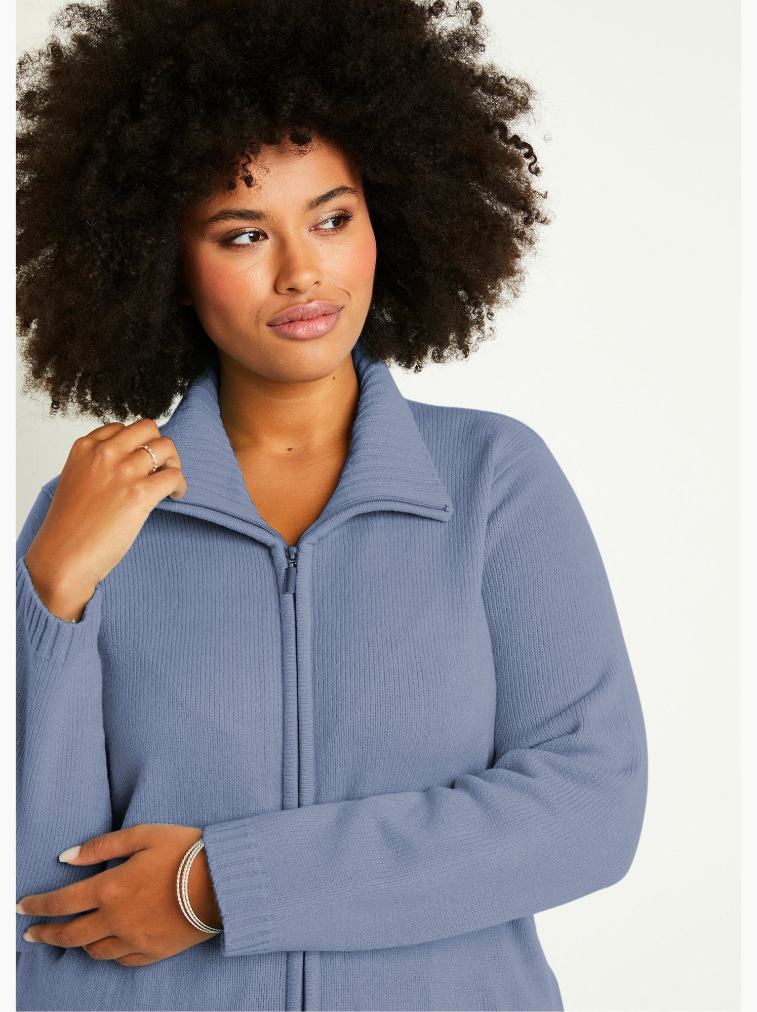 Gilet zippé long uni col montant - Bleu