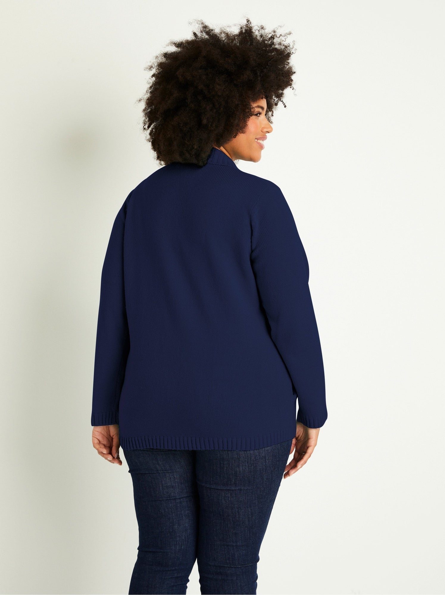 Gilet zippé long uni col montant - Bleu marine (DOJ57_9)