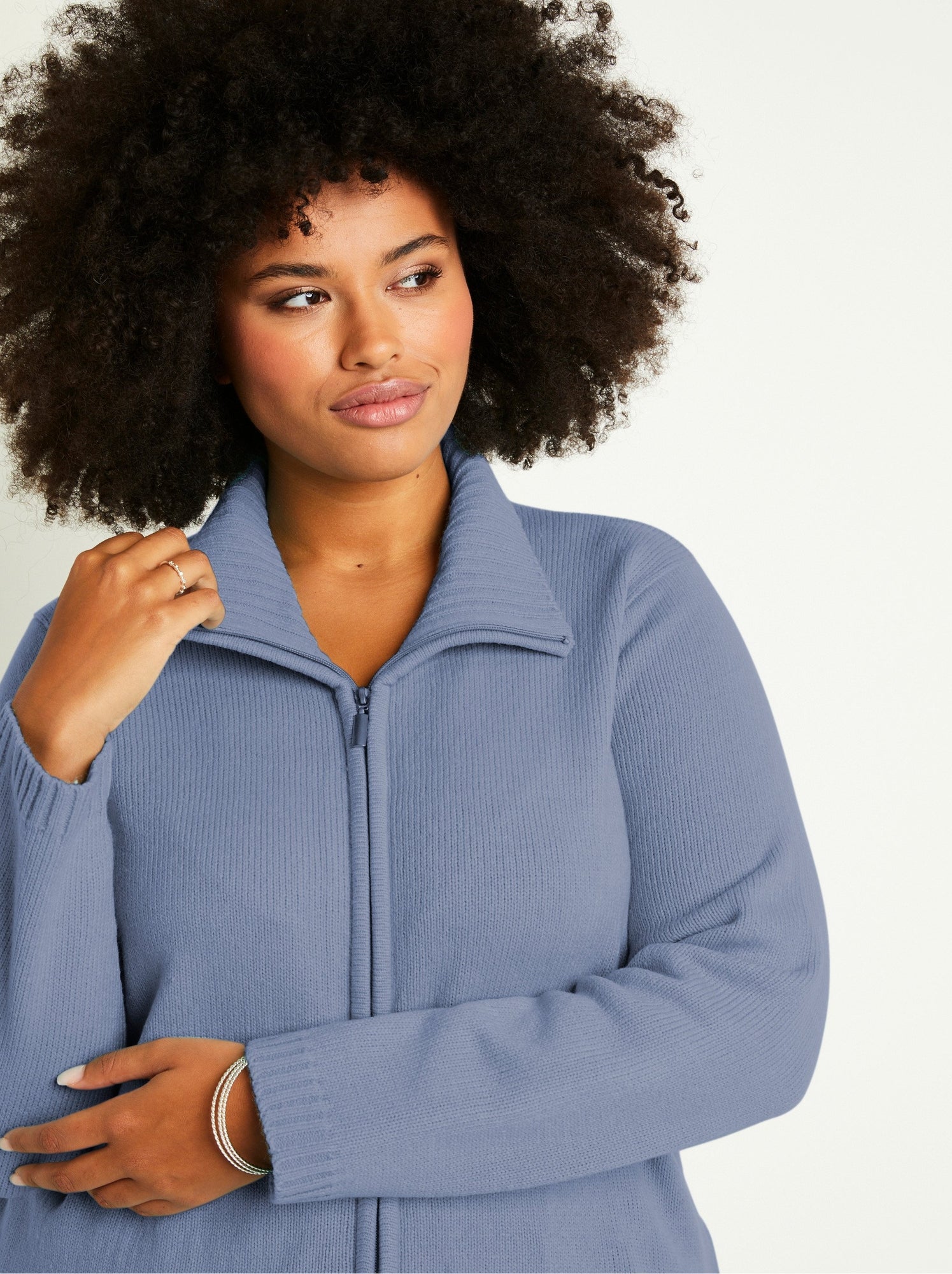 Gilet zippé long uni col montant - Ciel