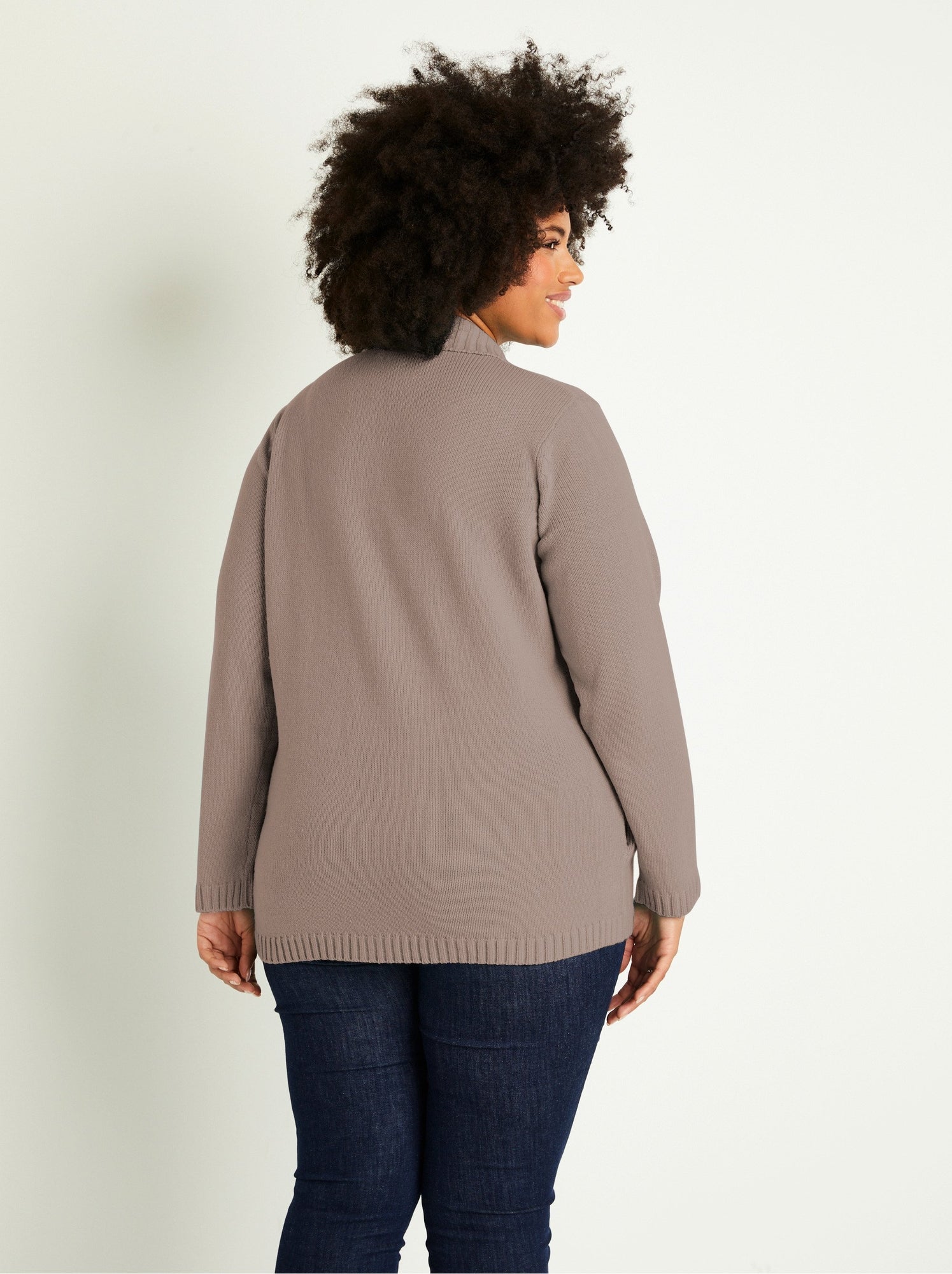 Gilet zippé long uni col montant - Marron