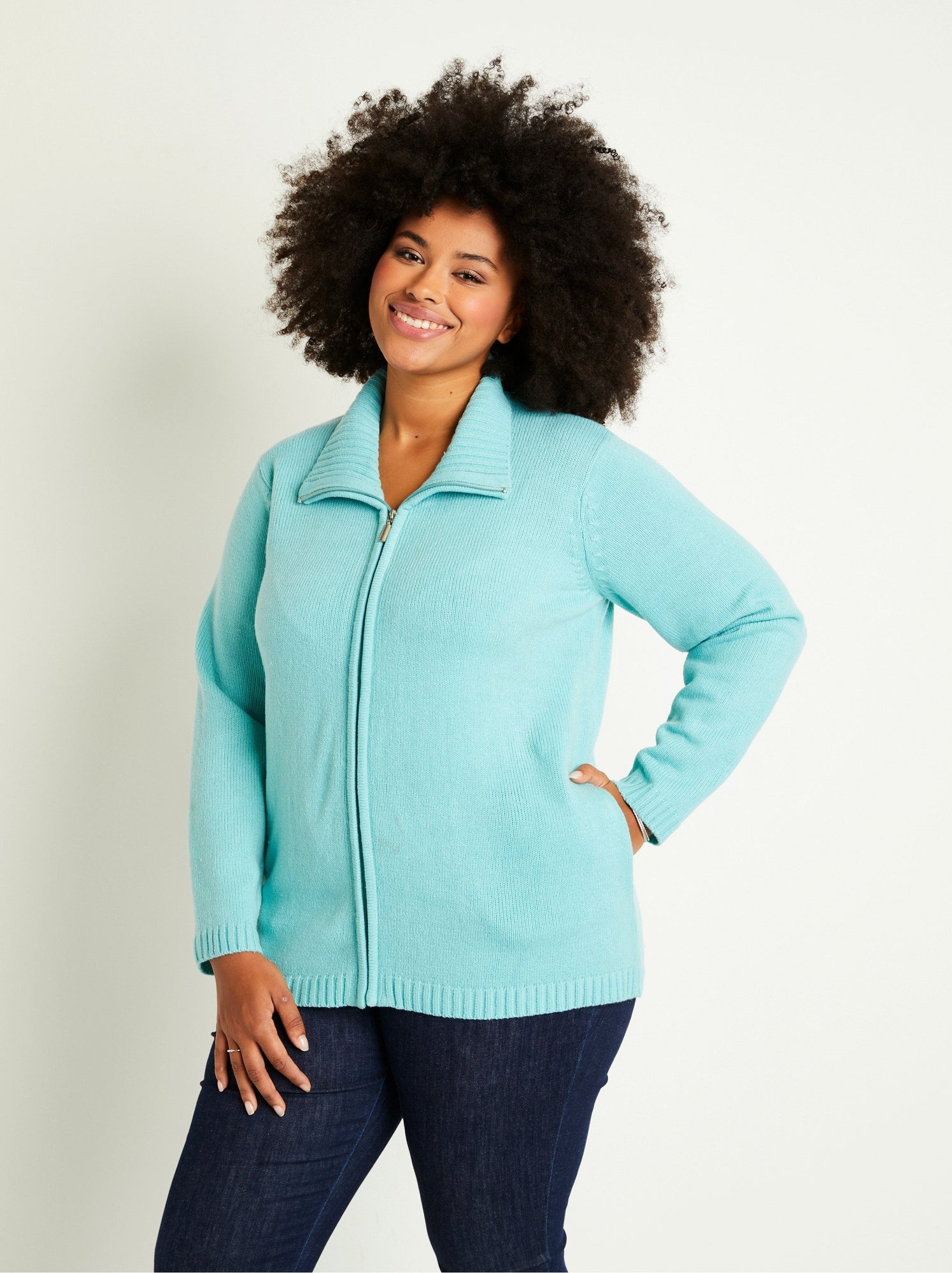 Gilet zippé long uni col montant - Vert
