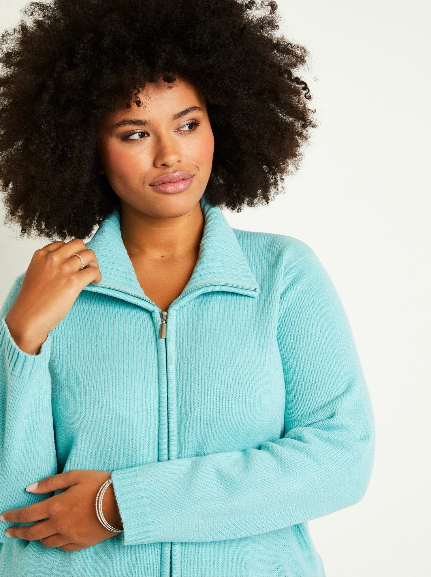 Gilet zippé long uni col montant - Vert