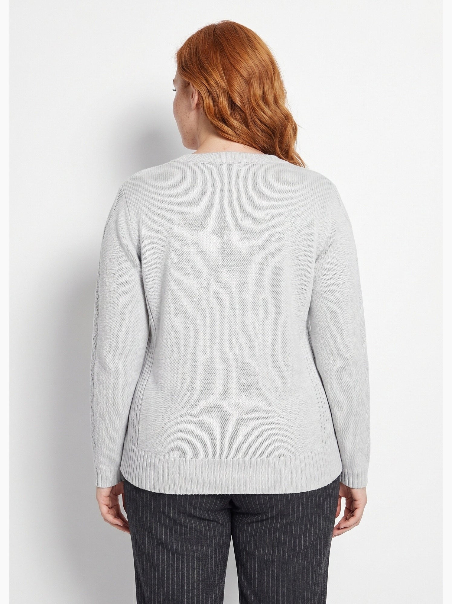 Gilet zippé uni mi-long maille épaisse - afibel - Argent