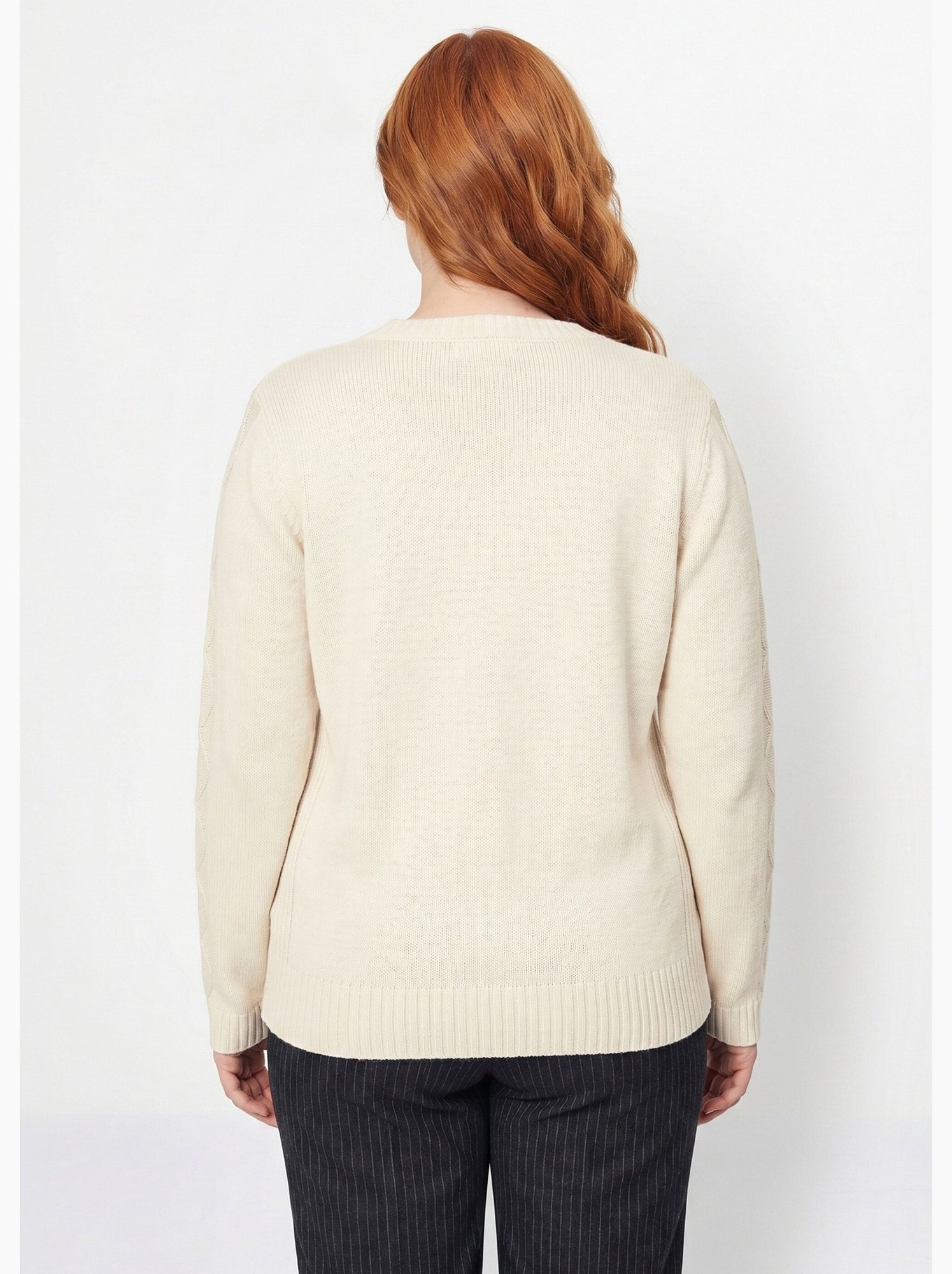 Gilet zippé uni mi-long maille épaisse - afibel - Ecru