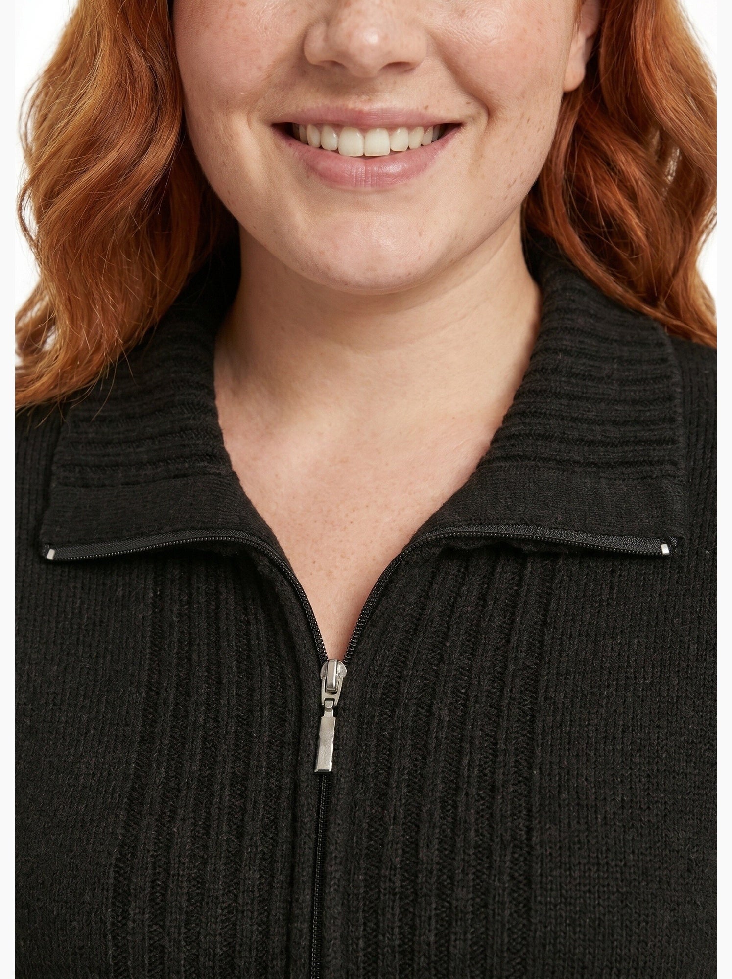 Gilet zippé uni mi-long maille épaisse - afibel - Noir