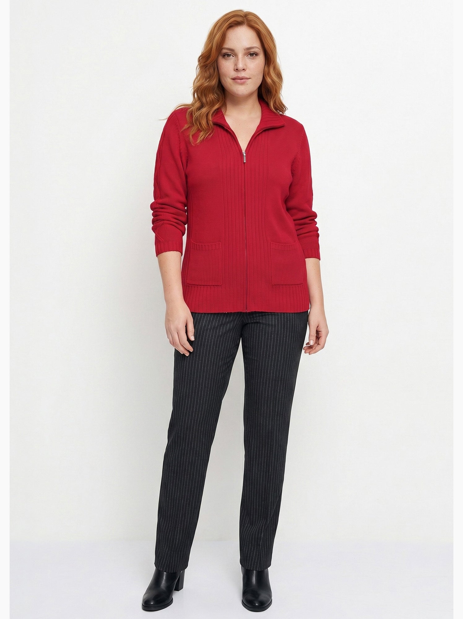 Gilet zippé uni mi-long maille épaisse - afibel - Rose