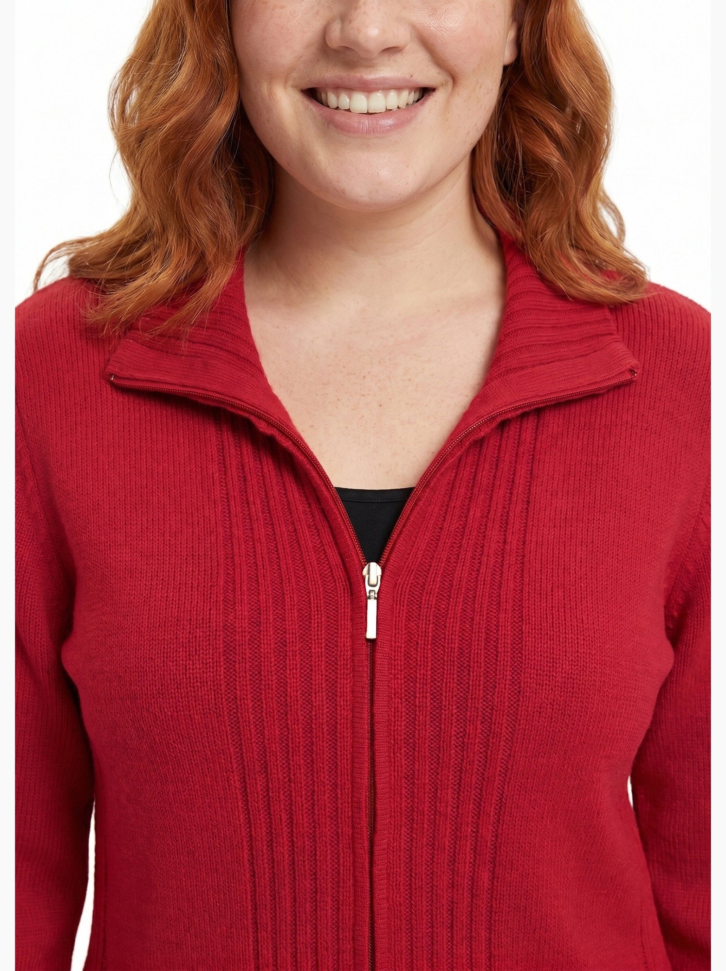 Gilet zippé uni mi-long maille épaisse - afibel - Rose