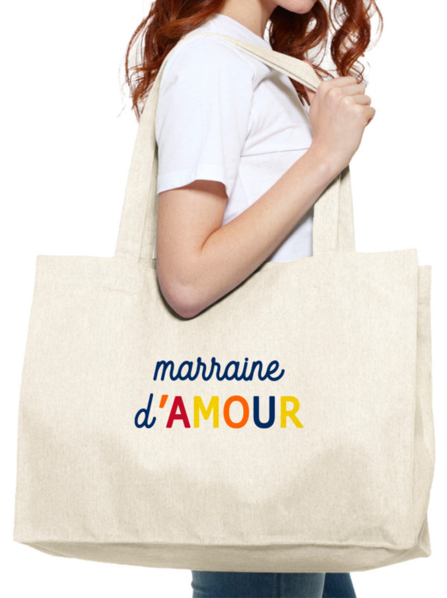 Grand cabas MARRAINE D'AMOUR COLORÉE WAF - Beige