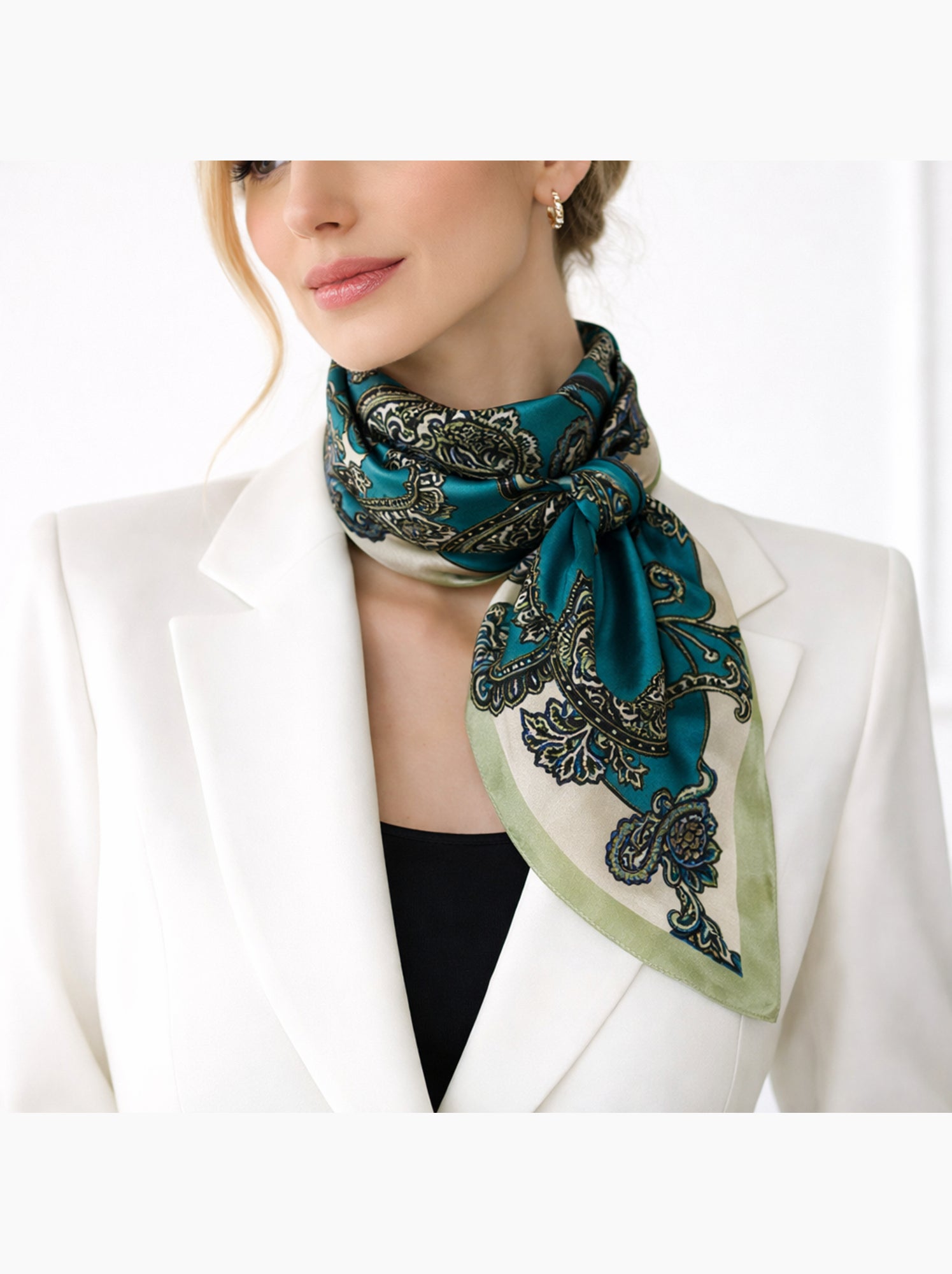 Grand foulard polysatin cachemire - Vert