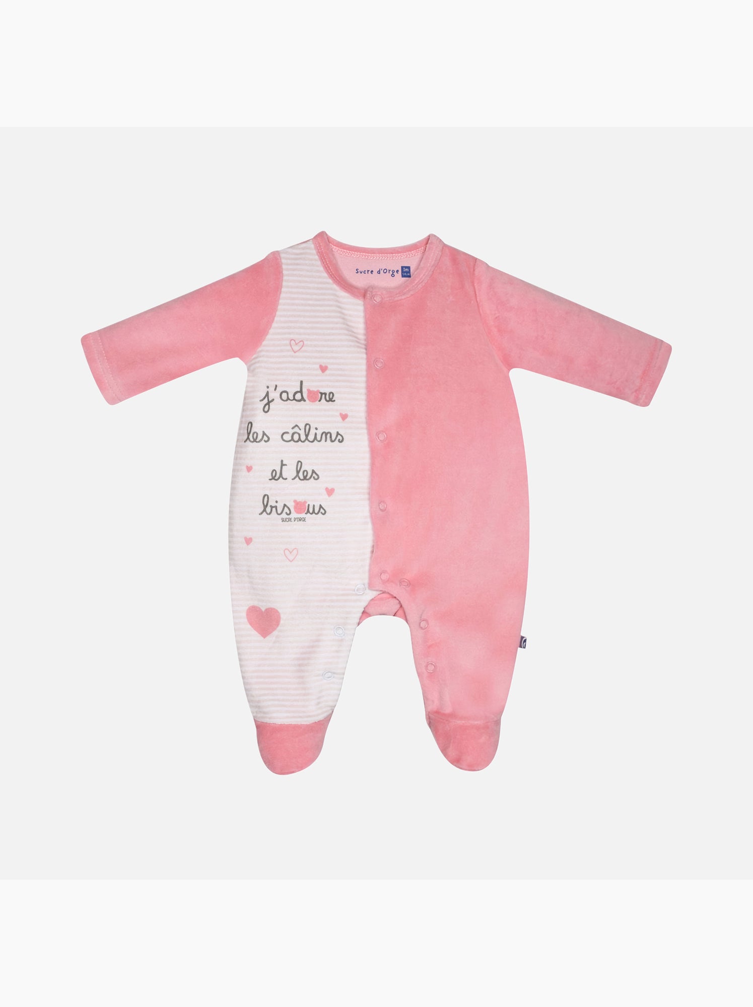 Grenouillère inaya velours rase ouverture devant naissance - Rose