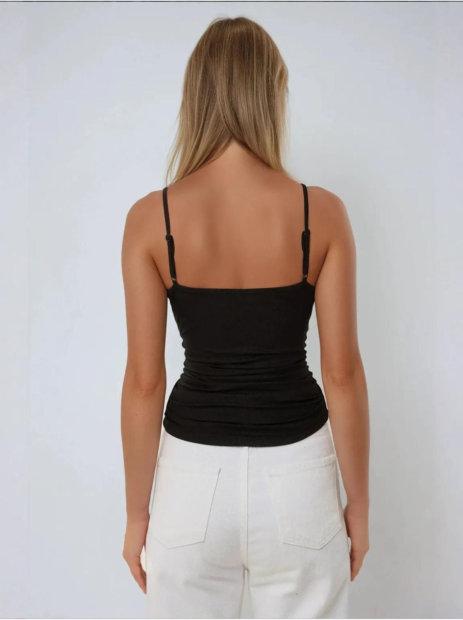 Haut à col en v avec détails en dentelle - Noir