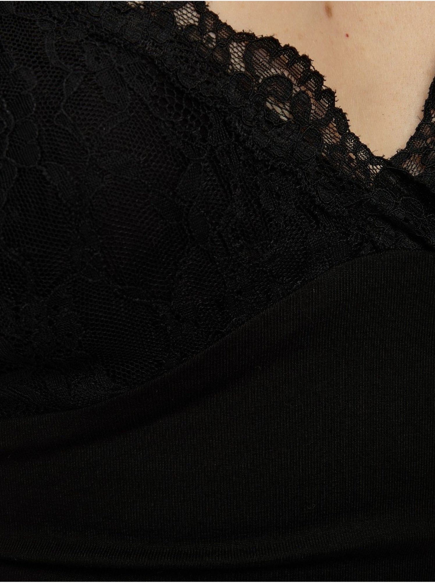Haut à col en v avec détails en dentelle - Noir