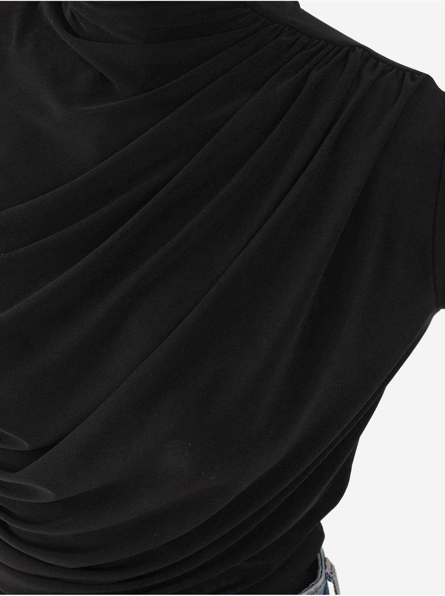 Haut à col roulé mi-long drapé, manches longues, coupe ajustée - Noir