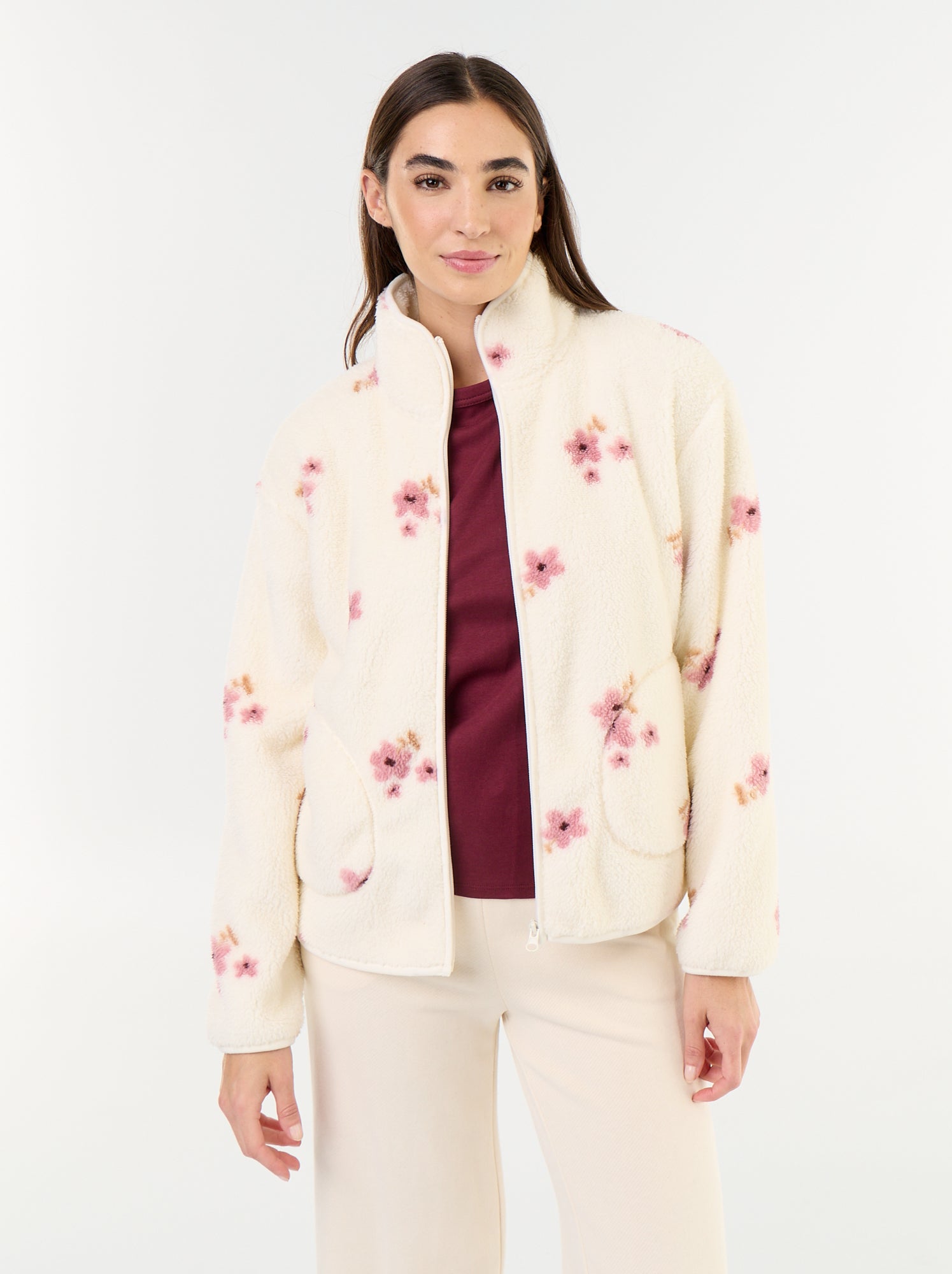 Haut en polaire zippé à motif - Blanc