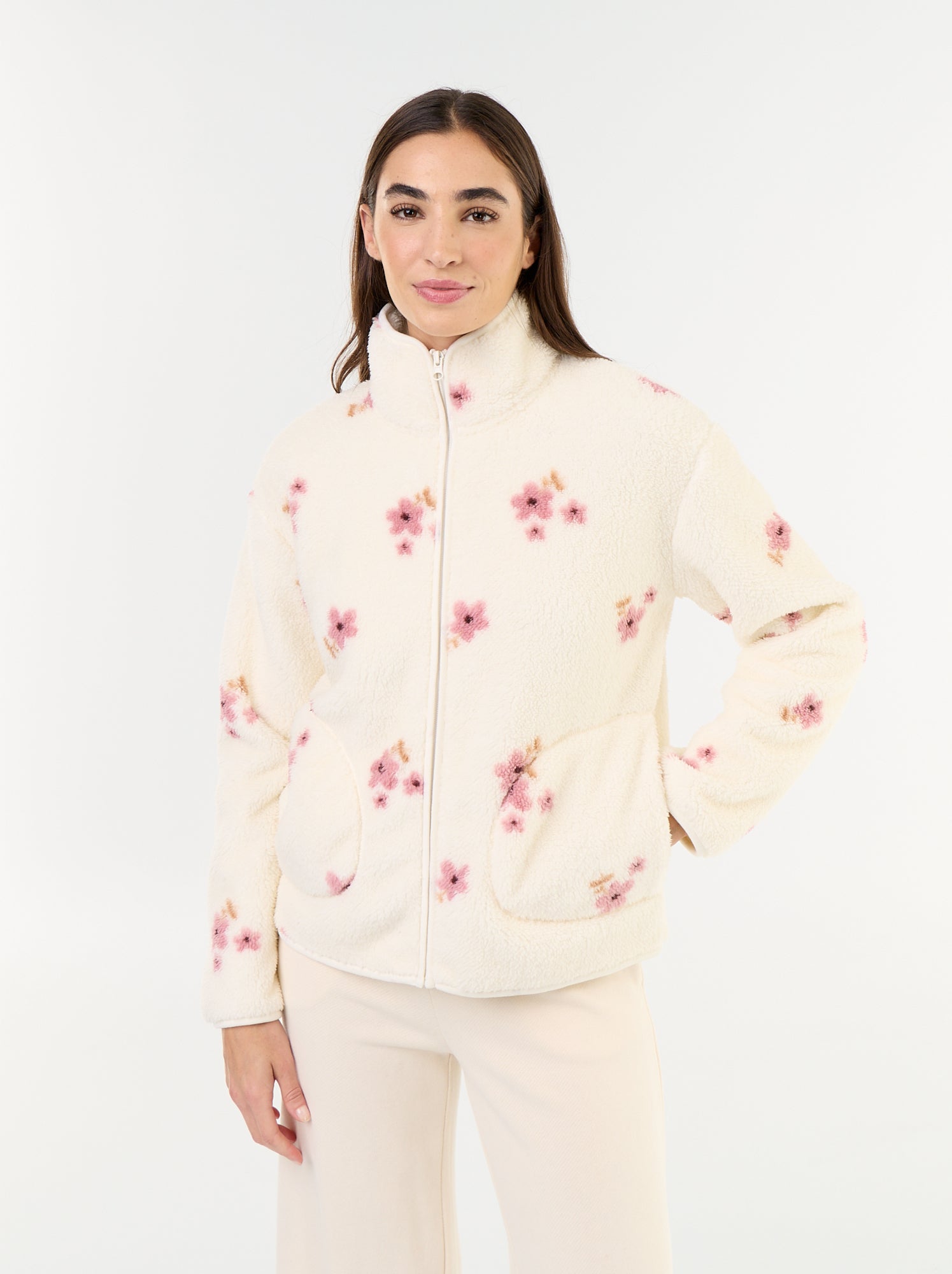 Haut en polaire zippé à motif - Blanc