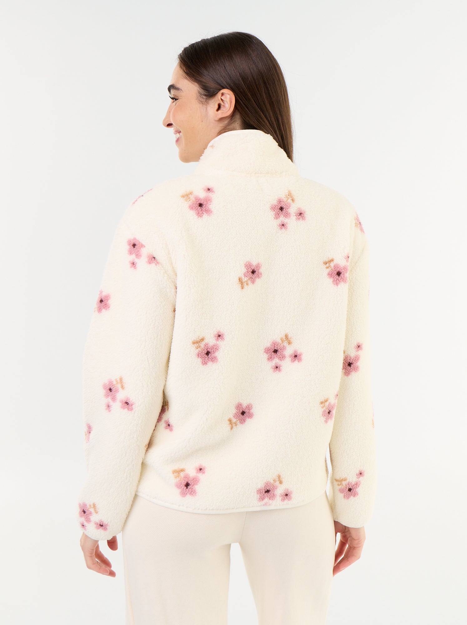 Haut en polaire zippé à motif - Blanc